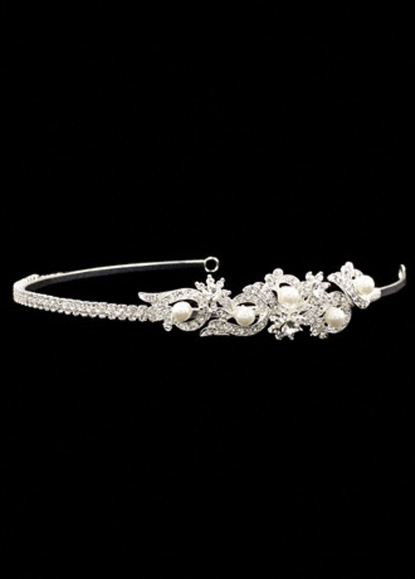 Silver Headband with Side Crystal and Pearl Design