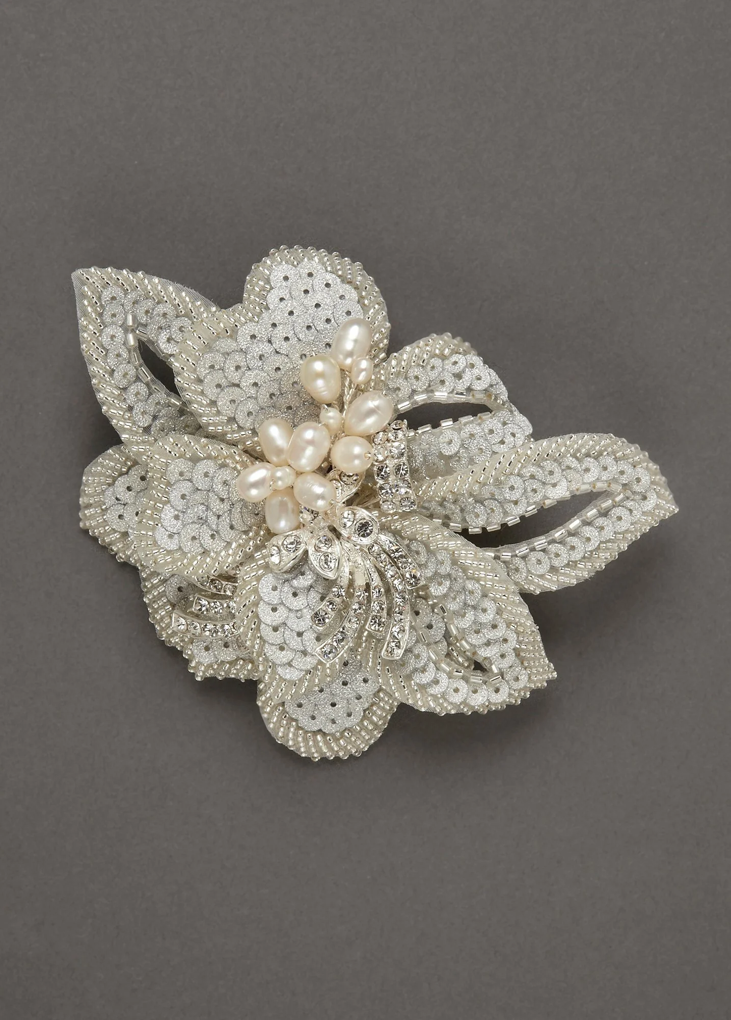 Silver Sequined Flower Clip