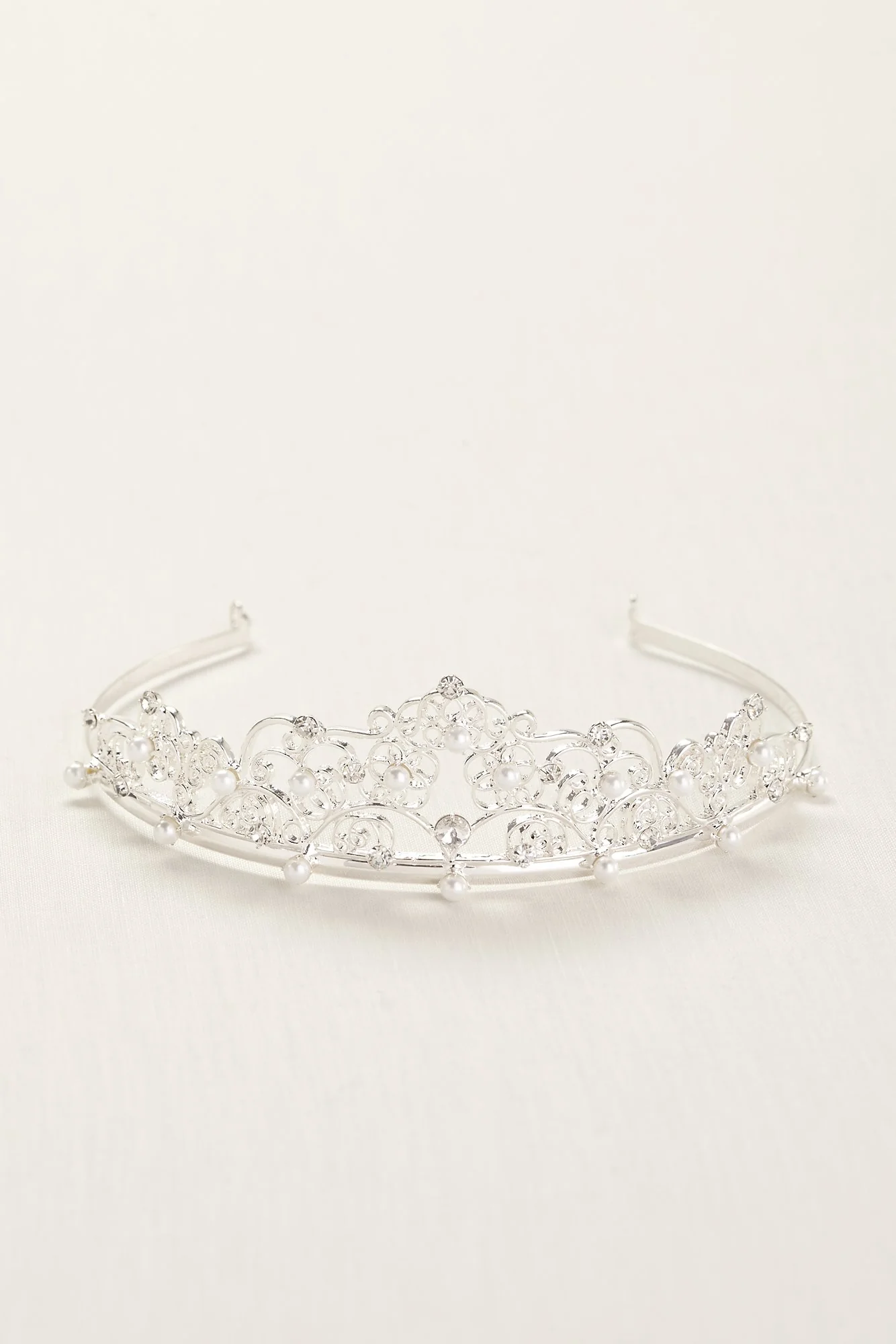 Silver Tiara with Metal, Rhinestones,and Pearls