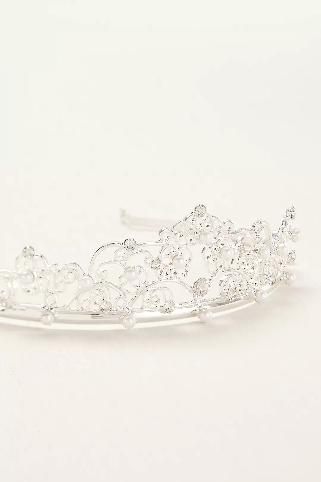 Silver Tiara with Metal, Rhinestones,and Pearls - Image 2