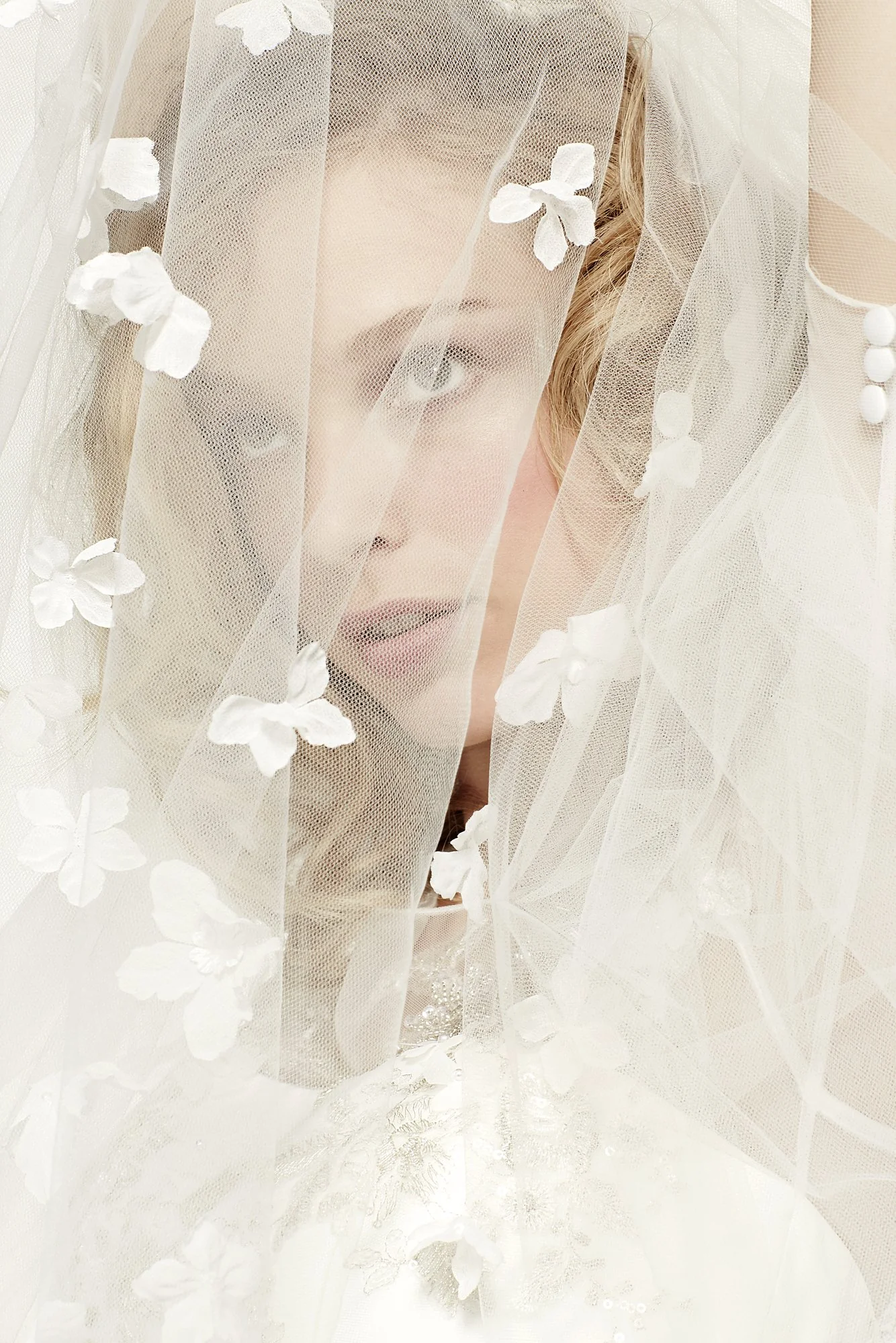 Single Tiered 3D Scattered Floral Cathedral Veil