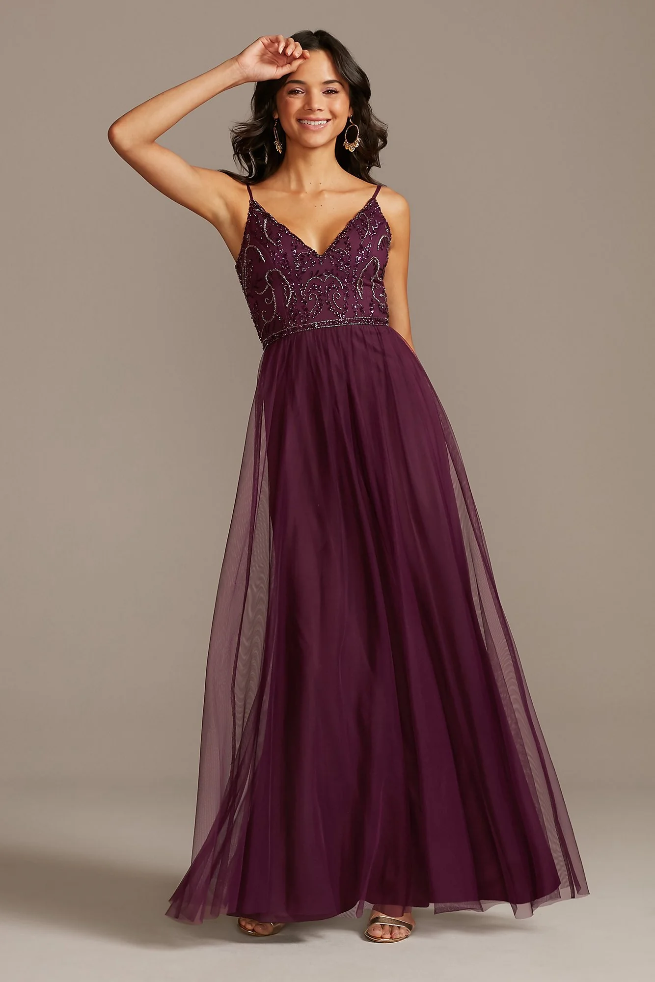 Skinny Strap Beaded Bodice Gown - Image 3