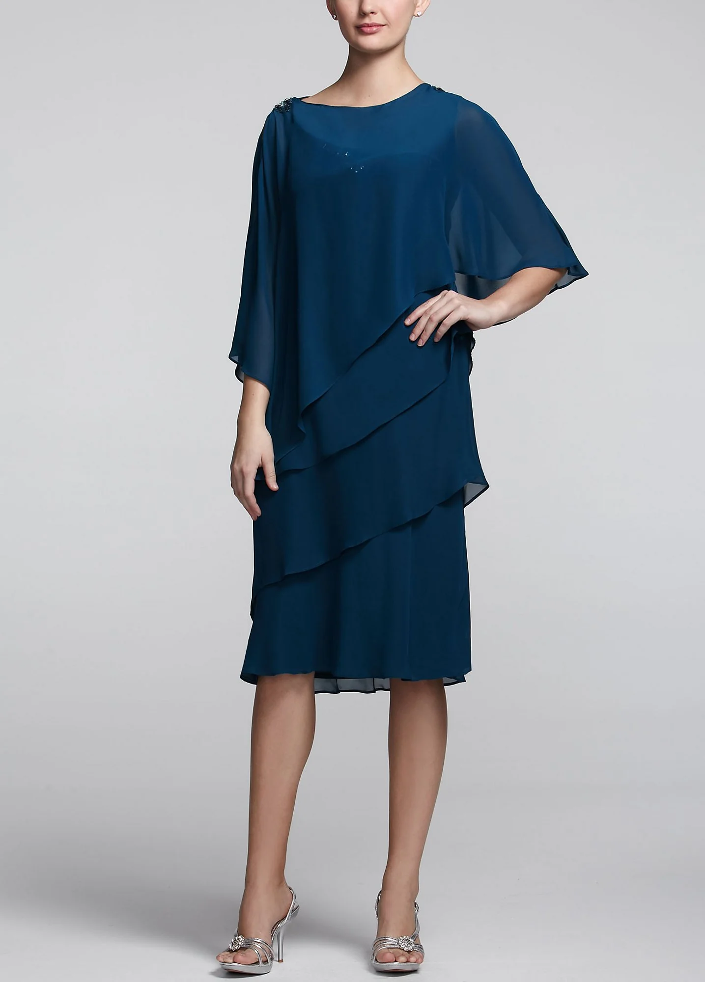 Sleeveles Tiered Short Dress with Caplet Detail
