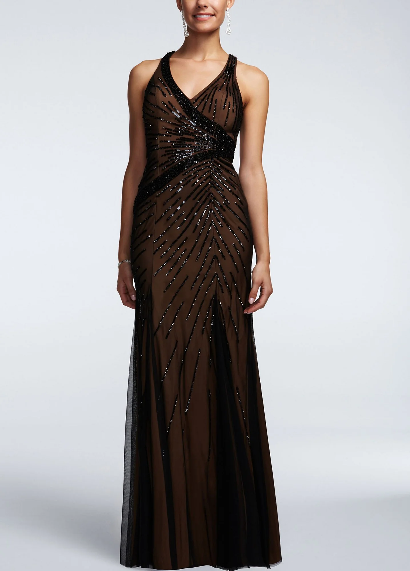 Sleeveless Beaded Gown with X Back Detail