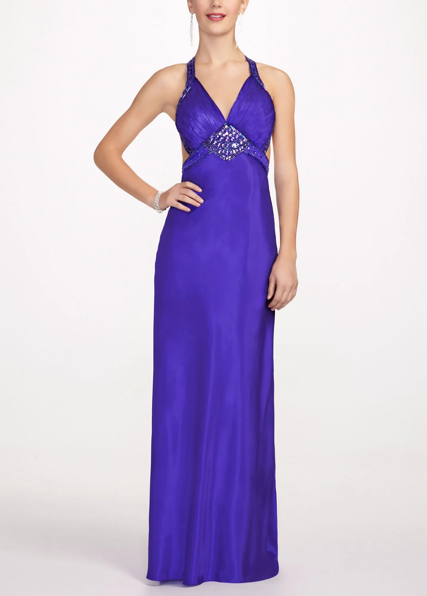 Sleeveless Charmuese Prom Dress with Open Back