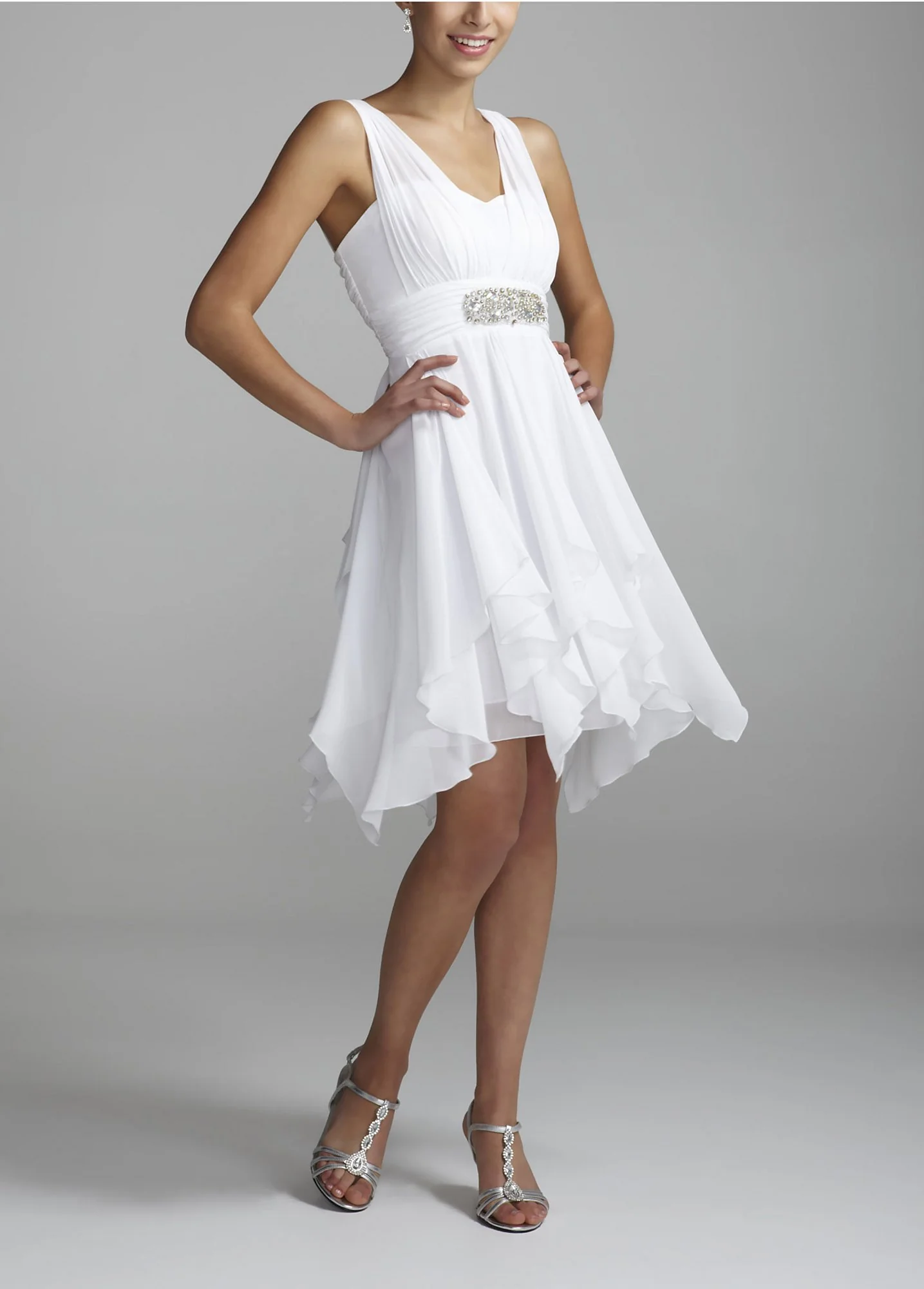 Sleeveless Chiffon Hanky Hem Beaded Empire Dress