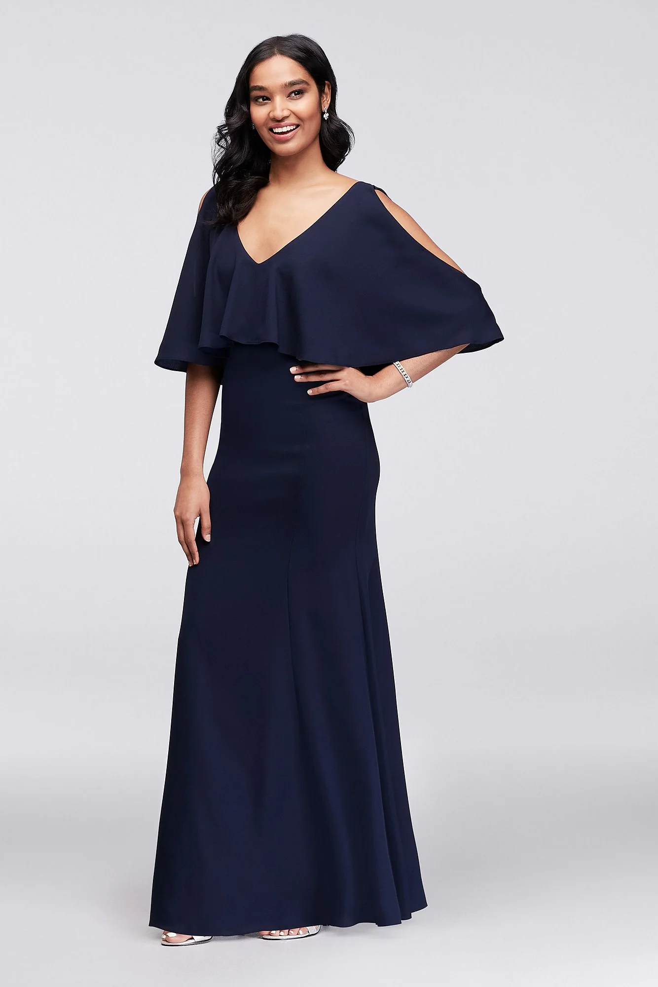 Sleeveless Crepe Mermaid Gown with Flounce - Image 2