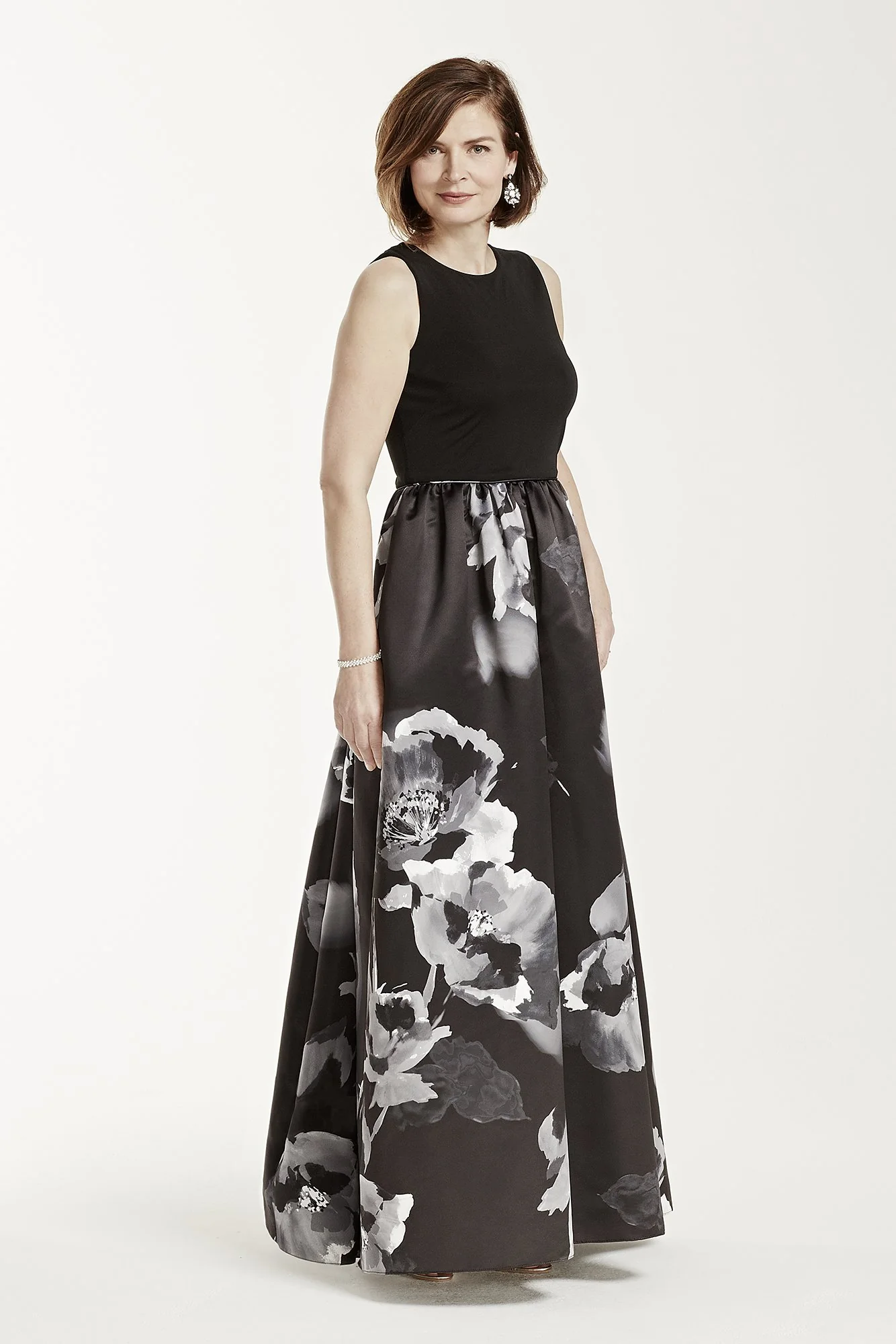 Sleeveless Floral Print Satin Ball Gown - Image 2