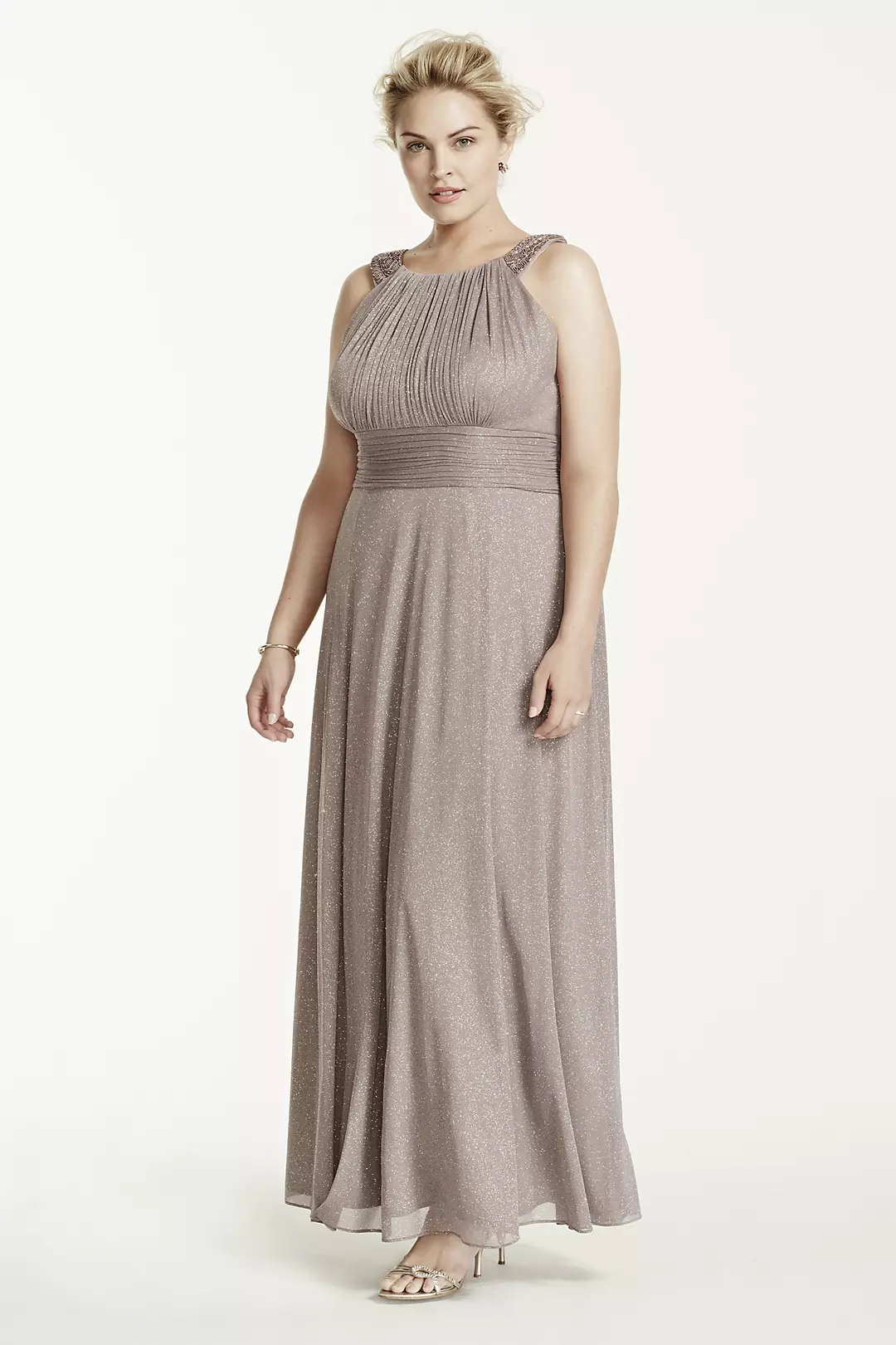 Sleeveless Glitter Jersey Dress with Beaded Straps - Image 6
