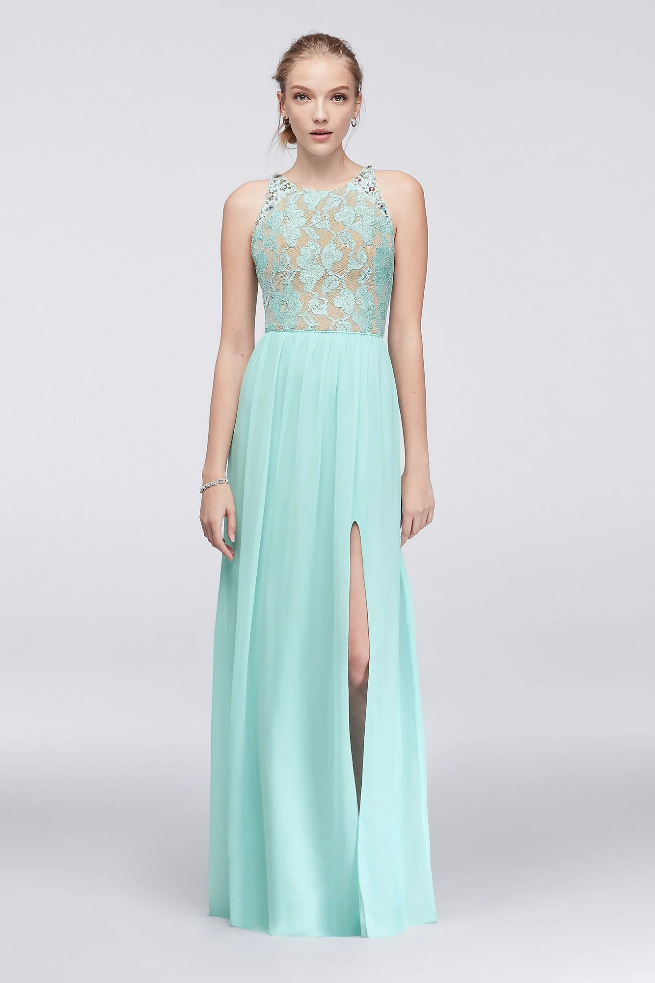 Sleeveless Glitter Lace and Chiffon Dress