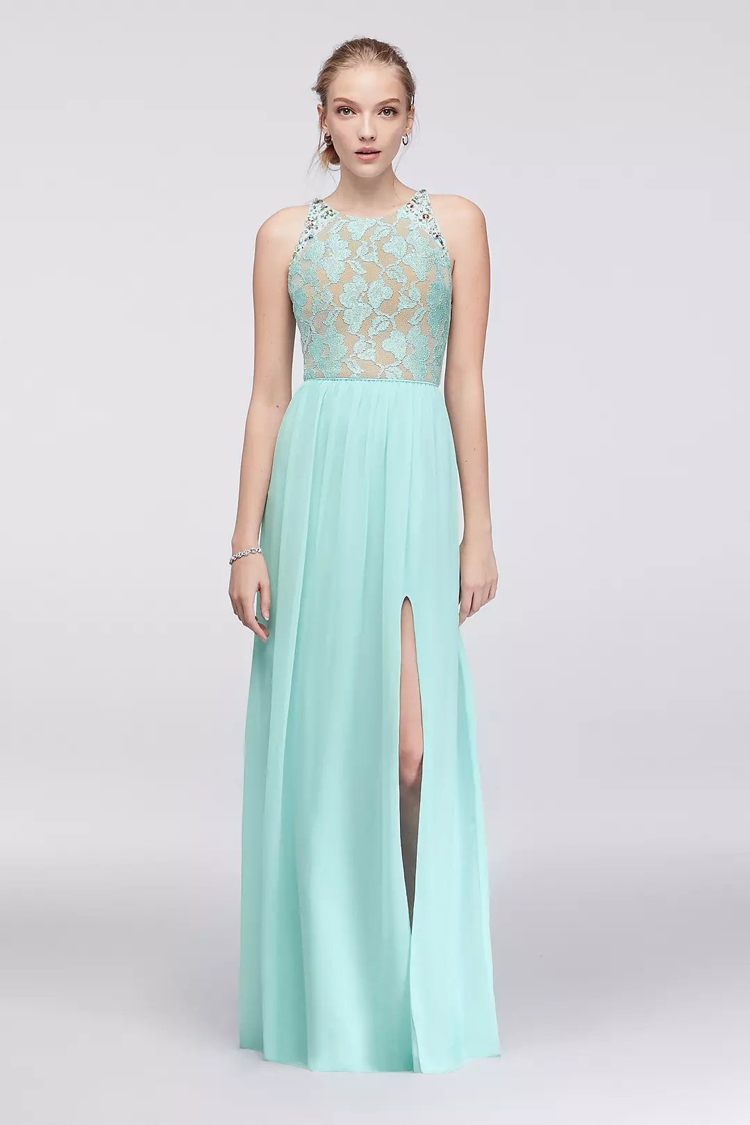 Sleeveless Glitter Lace and Chiffon Dress - Image 2
