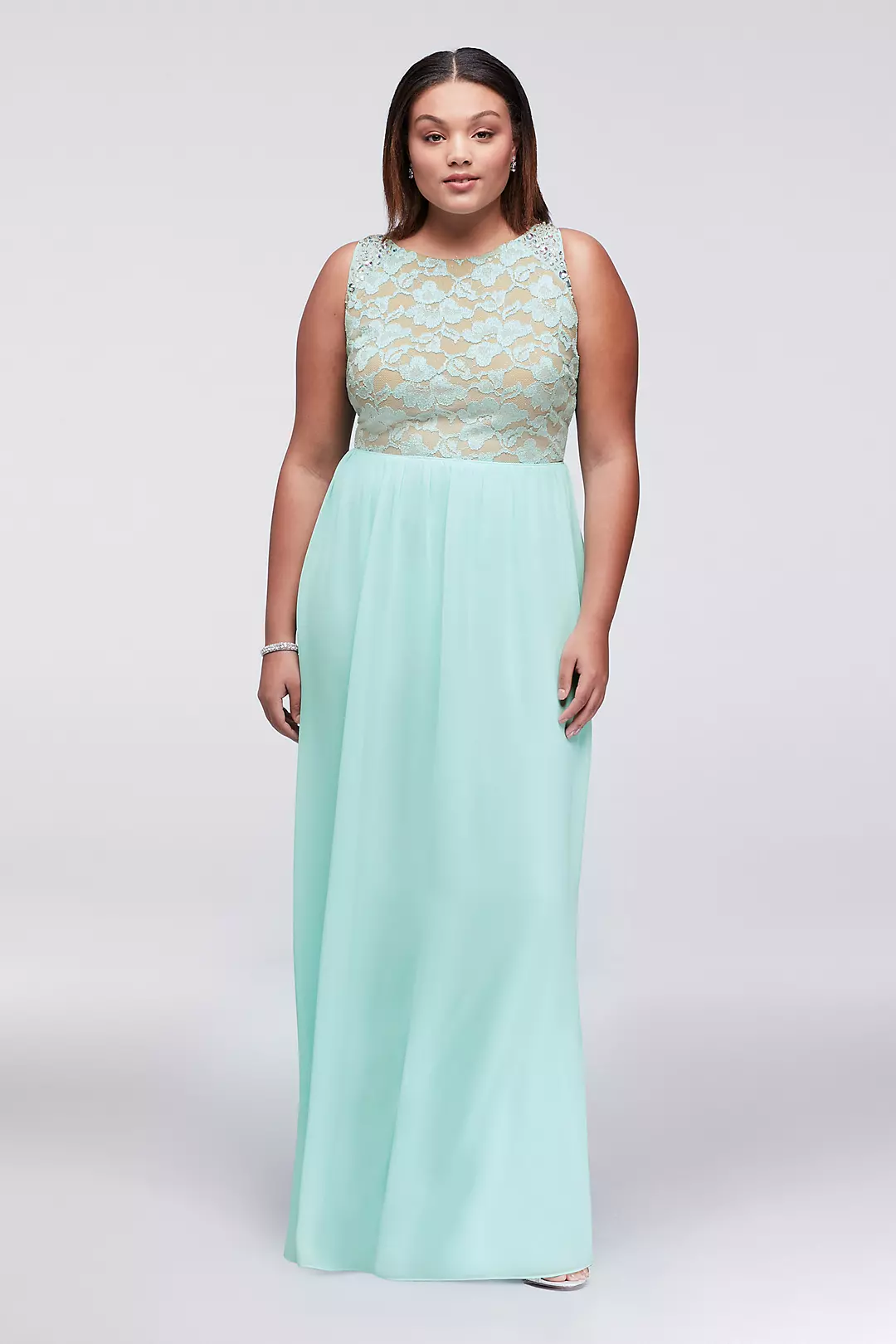 Sleeveless Glitter Lace and Chiffon Dress - Image 3