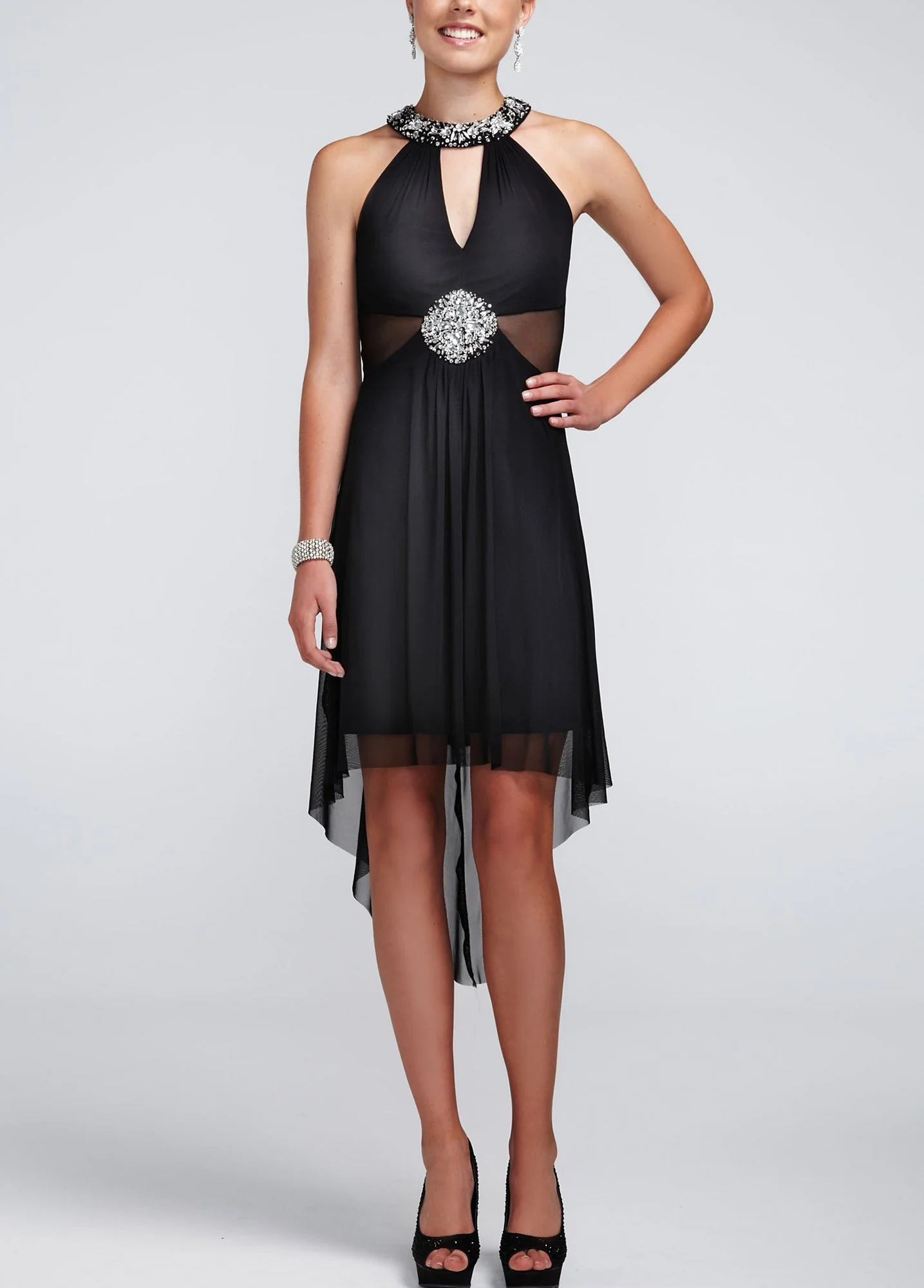 Sleeveless High Low Dress with Illusion Cut Outs