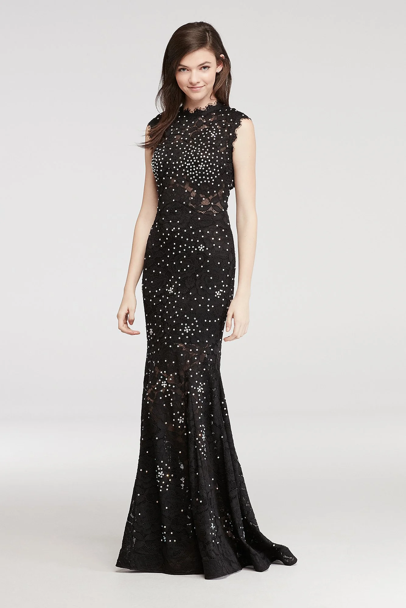 High Neck Lace Prom Dress with All Over Beading - Image 2
