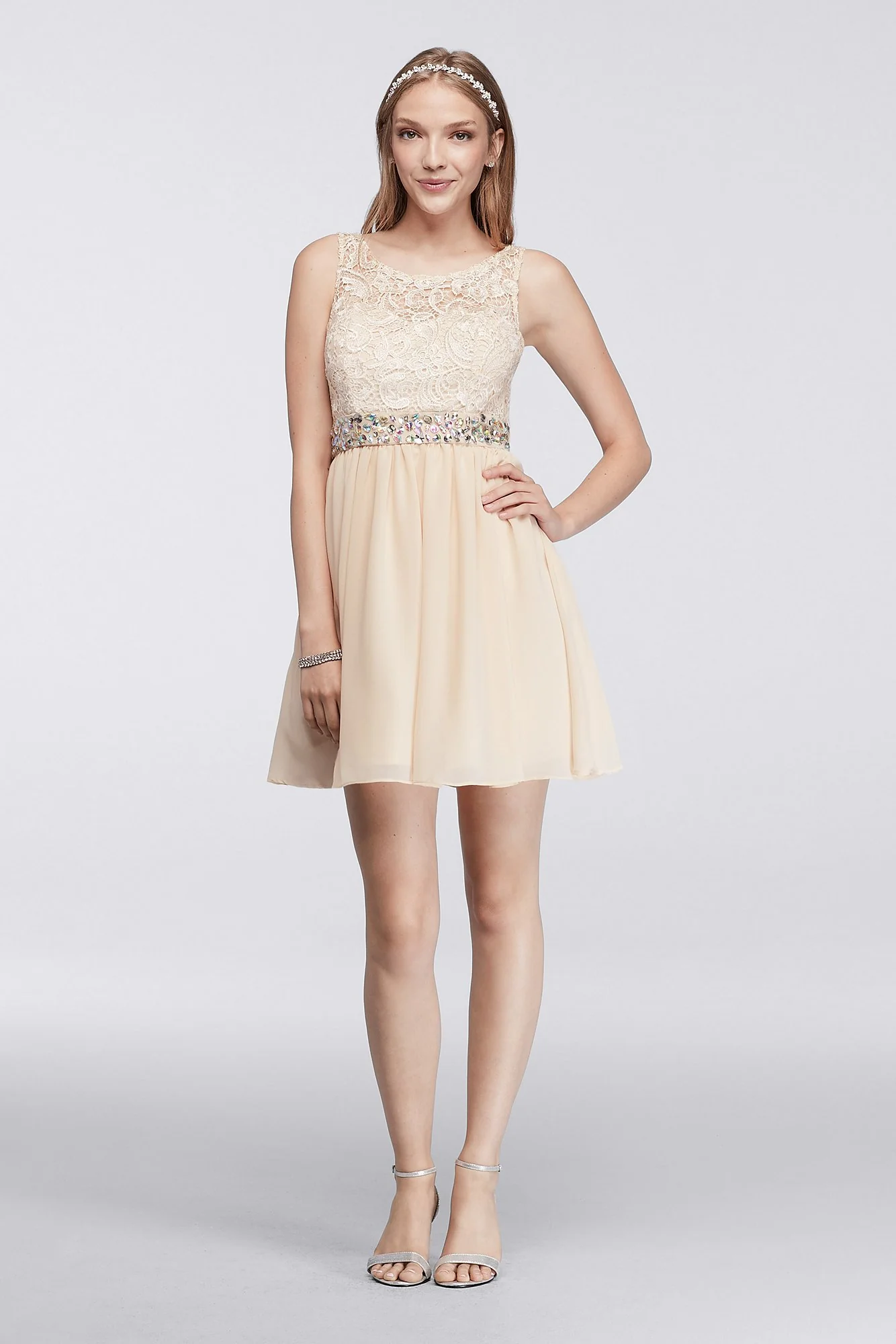 Sleeveless Homecoming Dress with Lace Bodice - Image 2