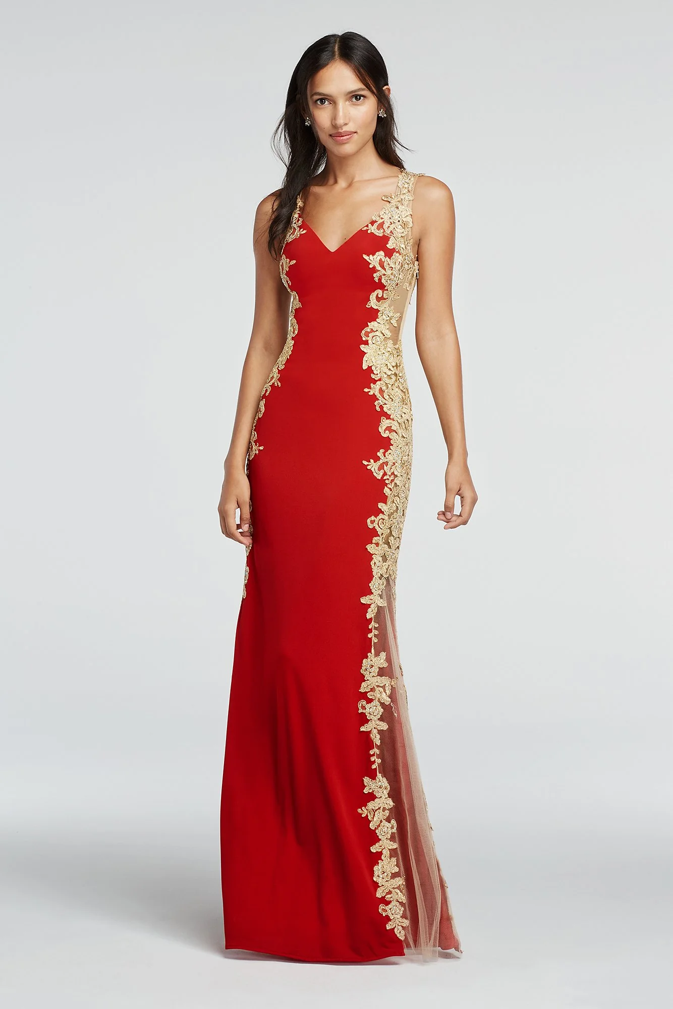 Sleeveless Illusion Jersey and Lace Prom Dress - Image 3