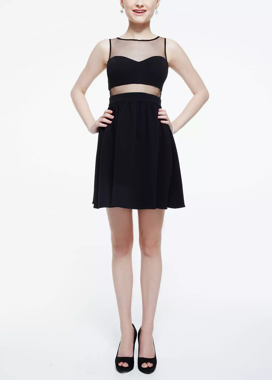 Sleeveless Illusion Neckline and Waist Dress - Image 3