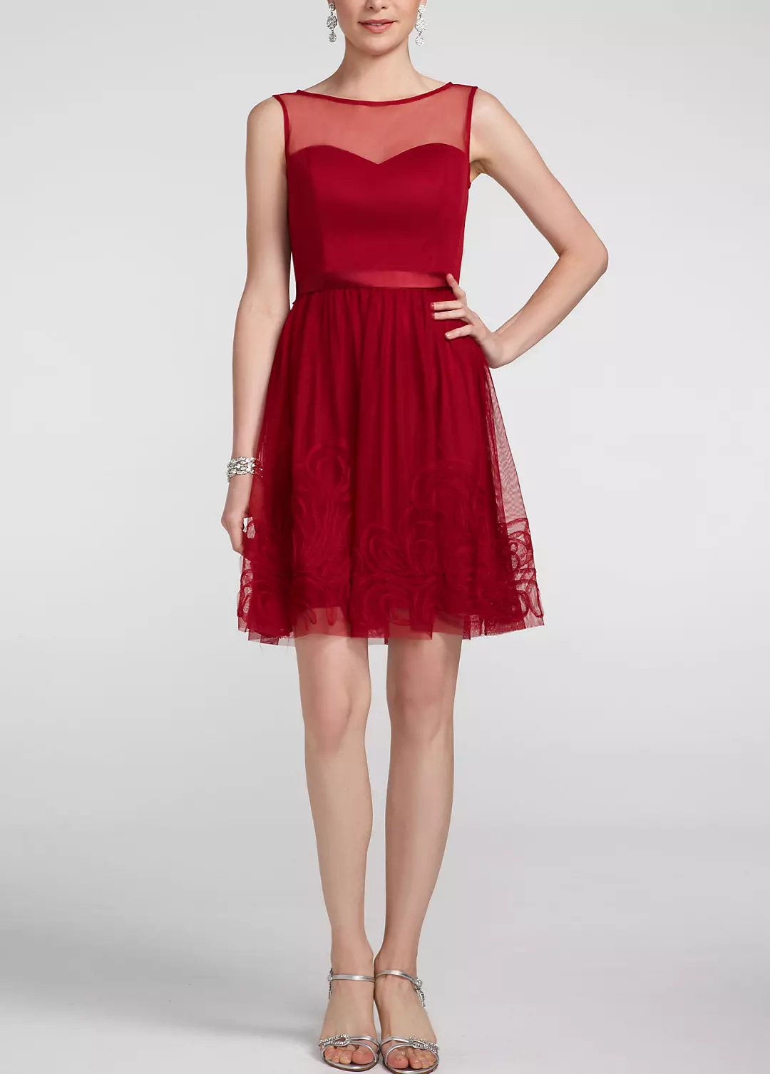 Sleeveless Illusion Neckline Dress with Tie Back - Image 2