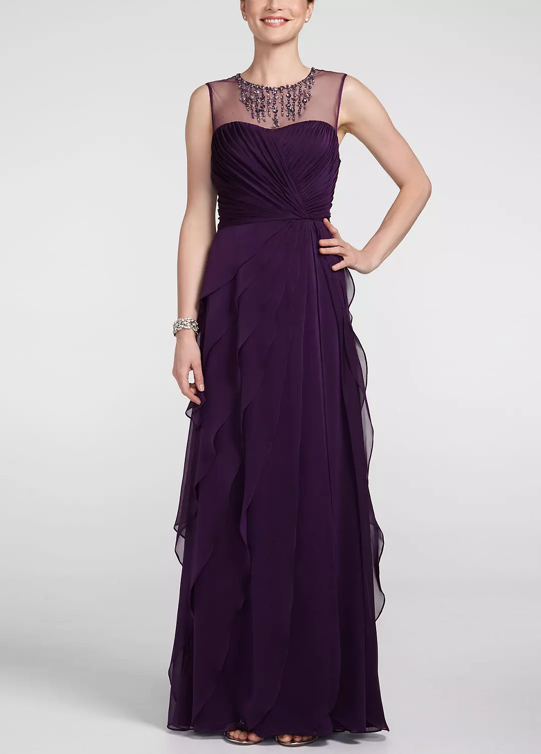 Sleeveless Illusion Neckline Long Chiffon Dress - Image 3