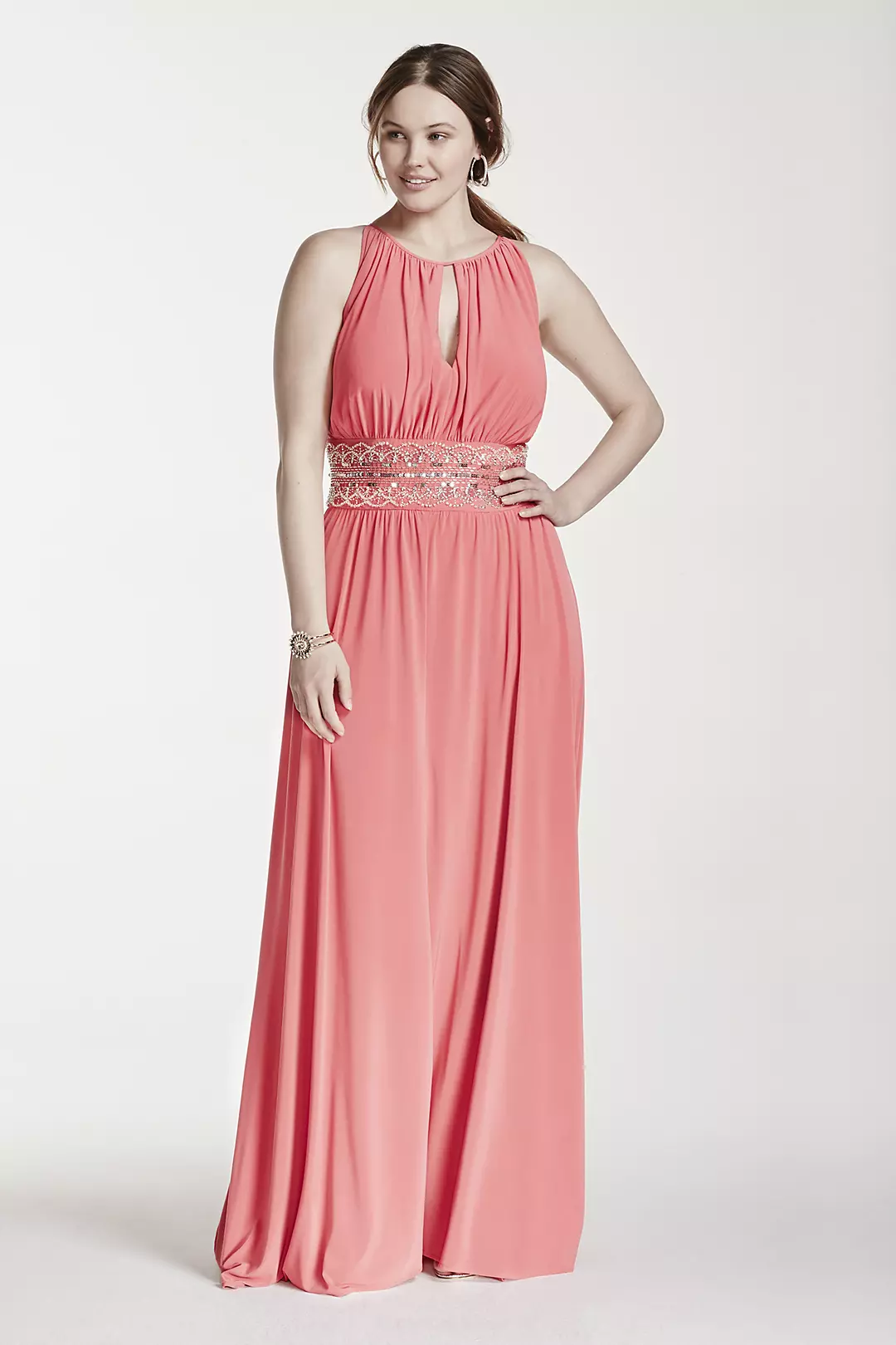 Sleeveless KeyHole Beaded Waist Jersey Dress