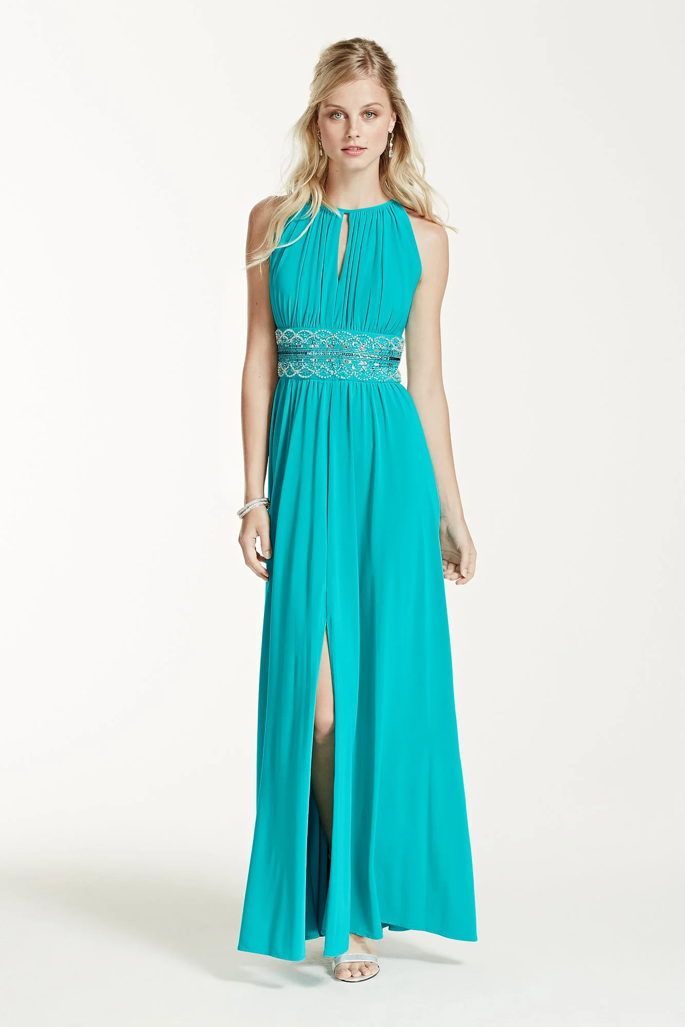 Sleeveless KeyHole Beaded Waist Jersey Dress - Image 2