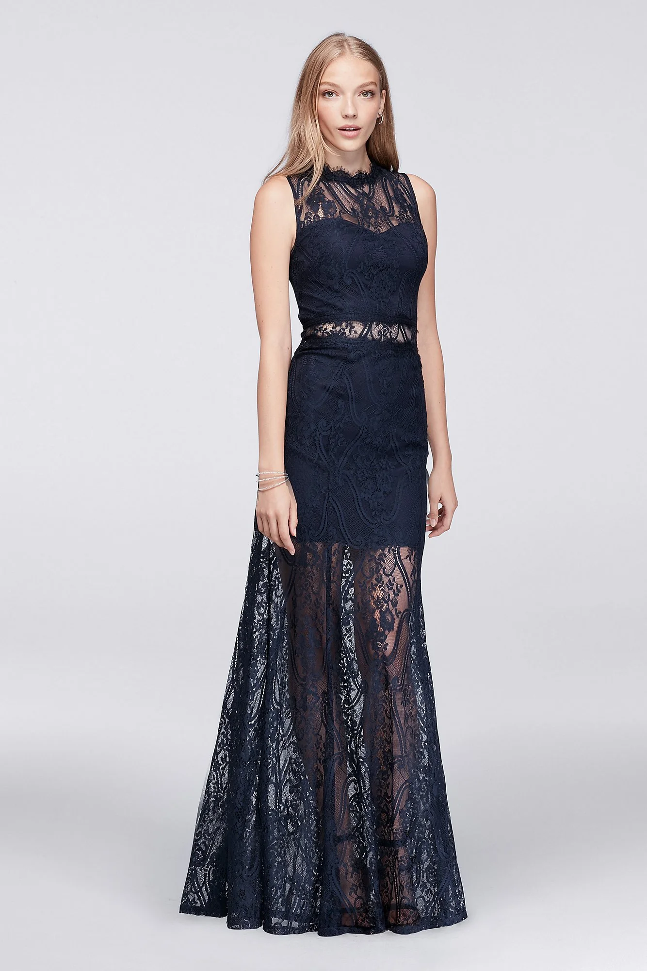 Sleeveless Lace Maxi Dress with Illusion Waist