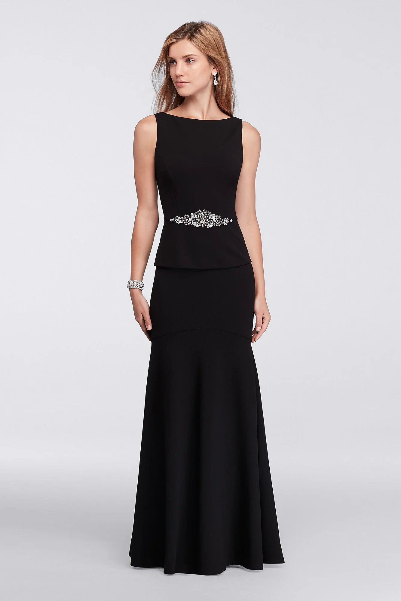 Sleeveless Long Dress with Beaded Peplum - Image 2