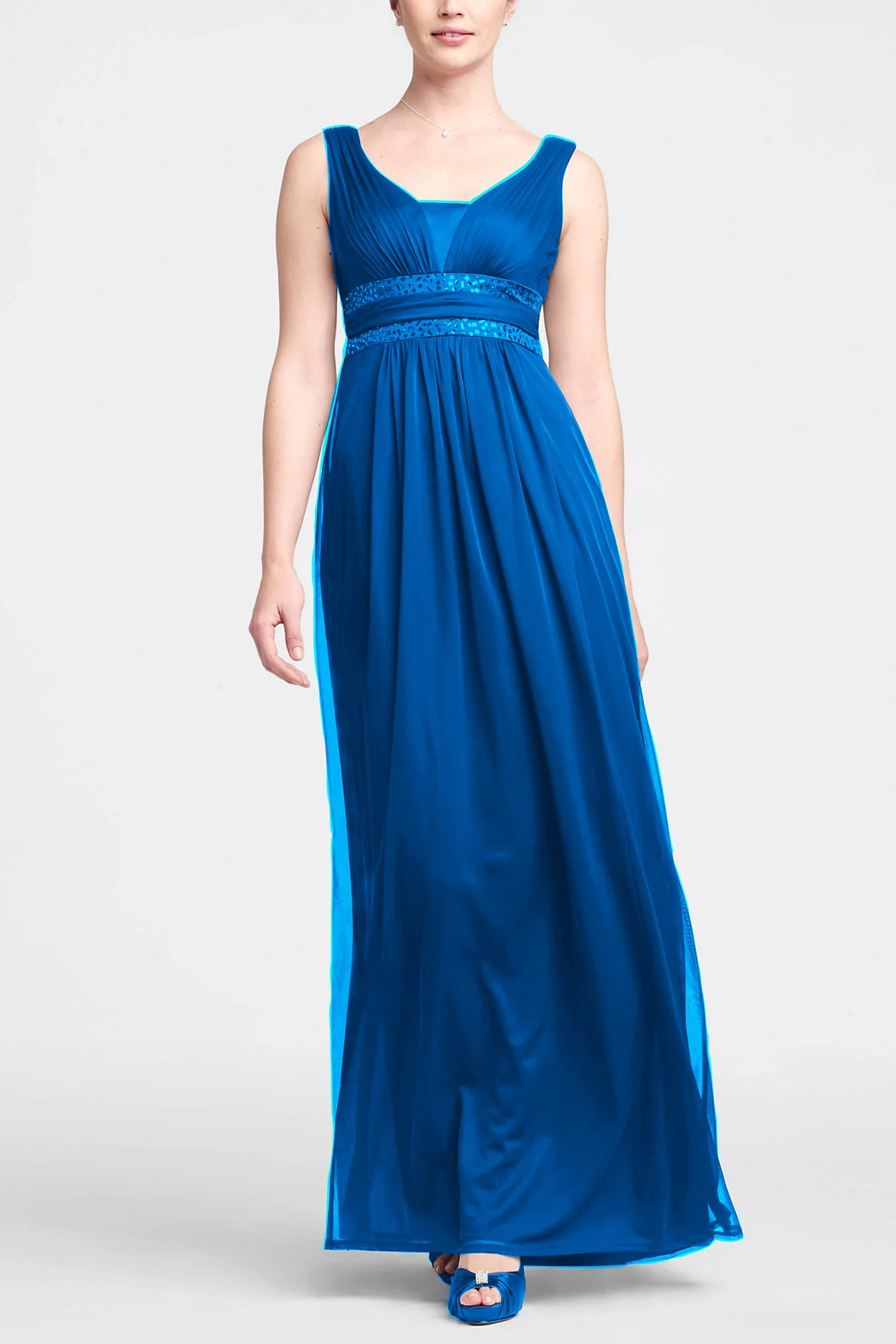Sleeveless Long Dress with Double Banded Detail - Image 50