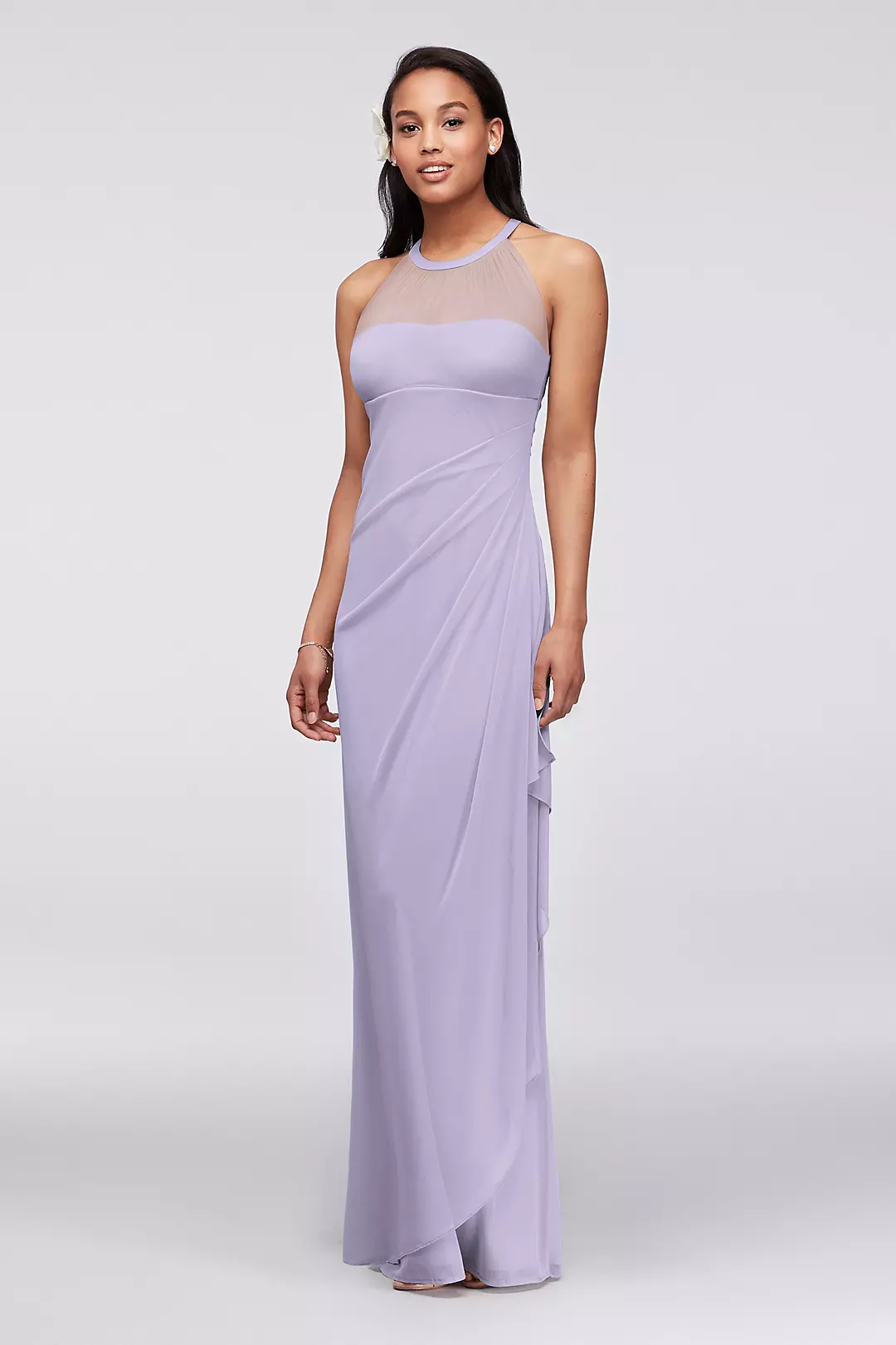 Sleeveless Long Mesh Dress with Illusion Neckline - Image 14