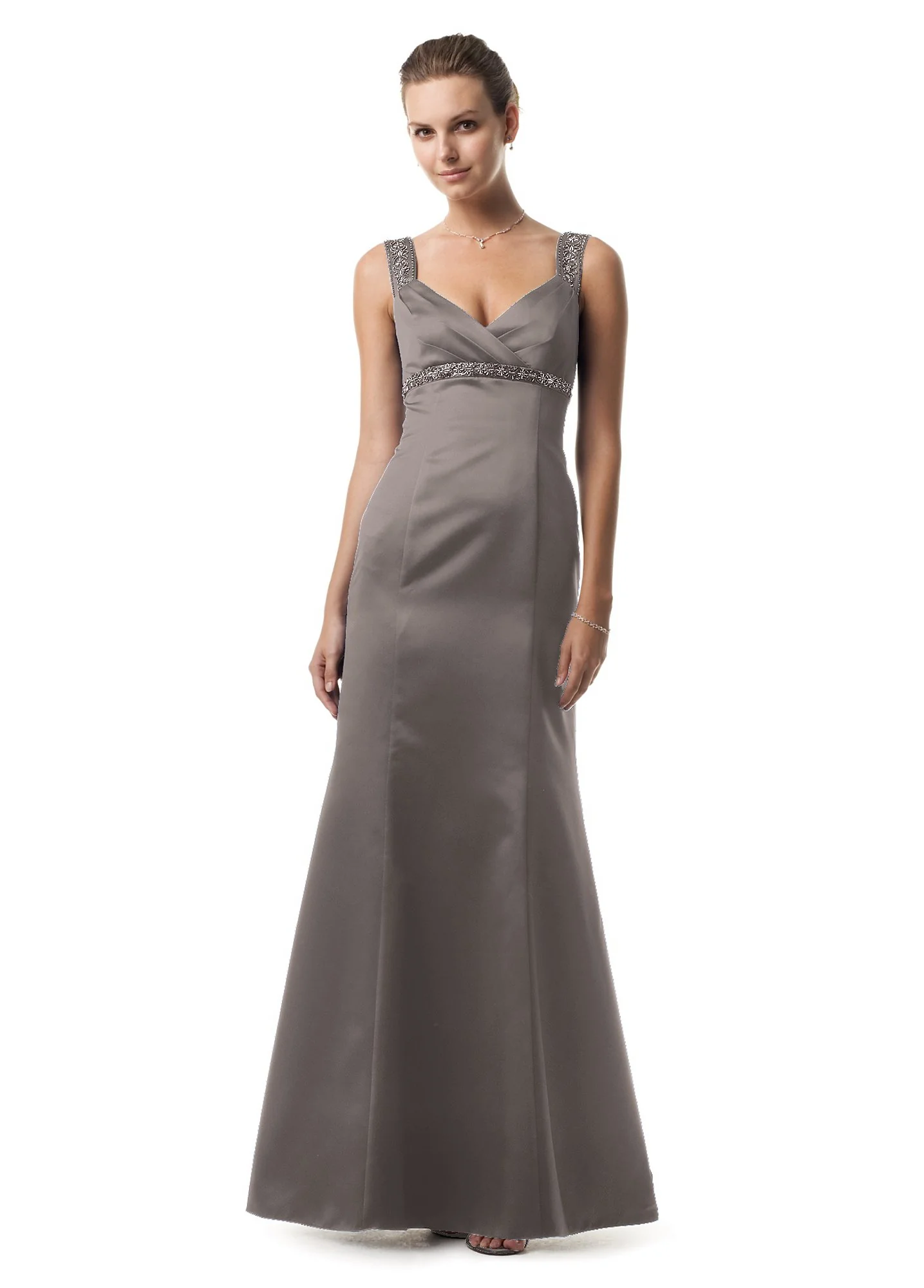 Sleeveless Satin A-line Dress with Beading