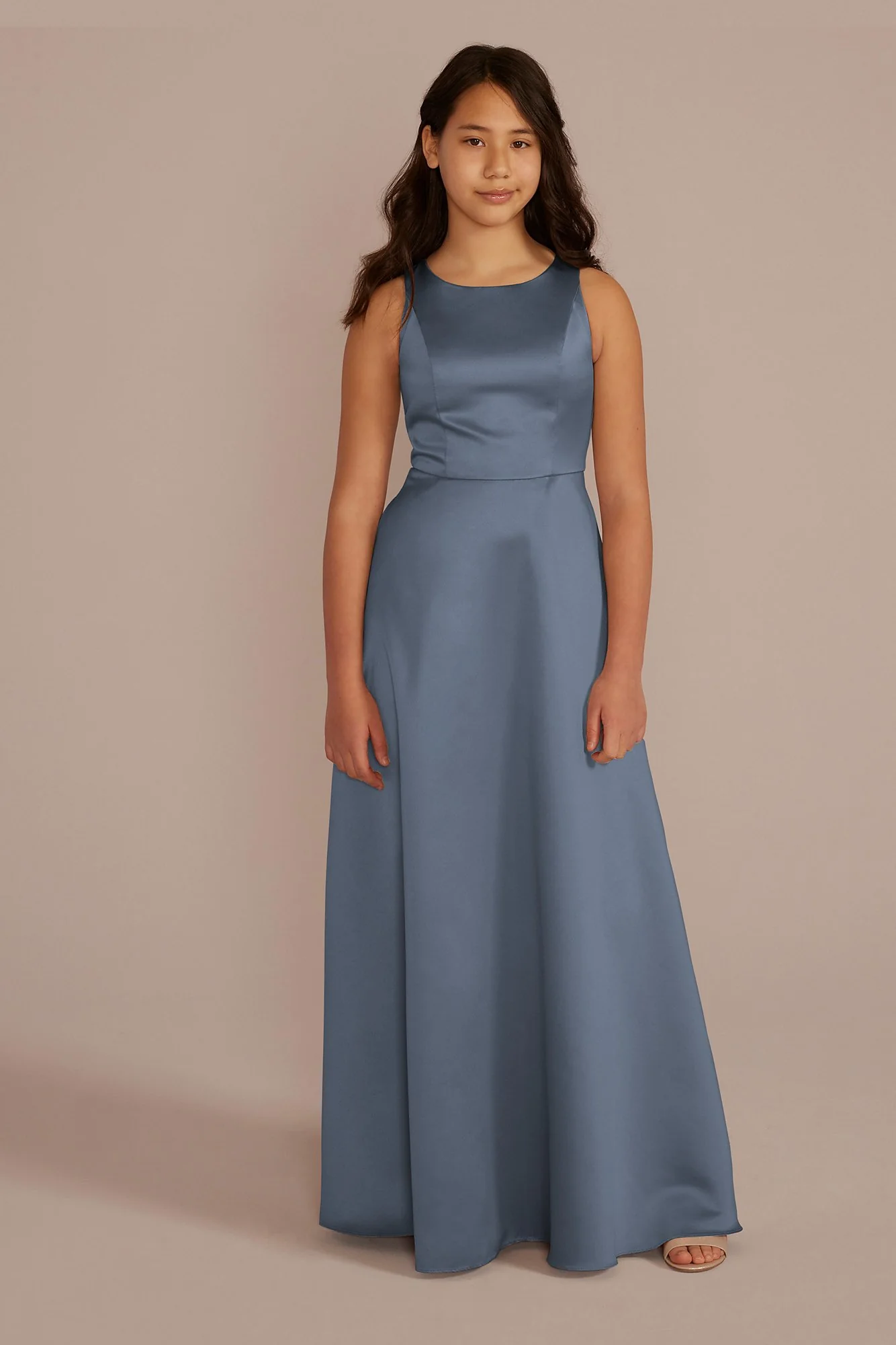 Sleeveless Satin A-Line Girls Dress - Image 4