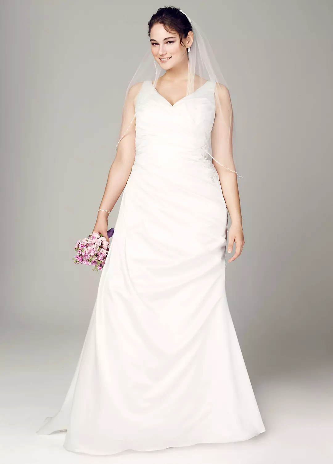 Sleeveless Satin V Neck Gown with Ruched Bodice - Image 6