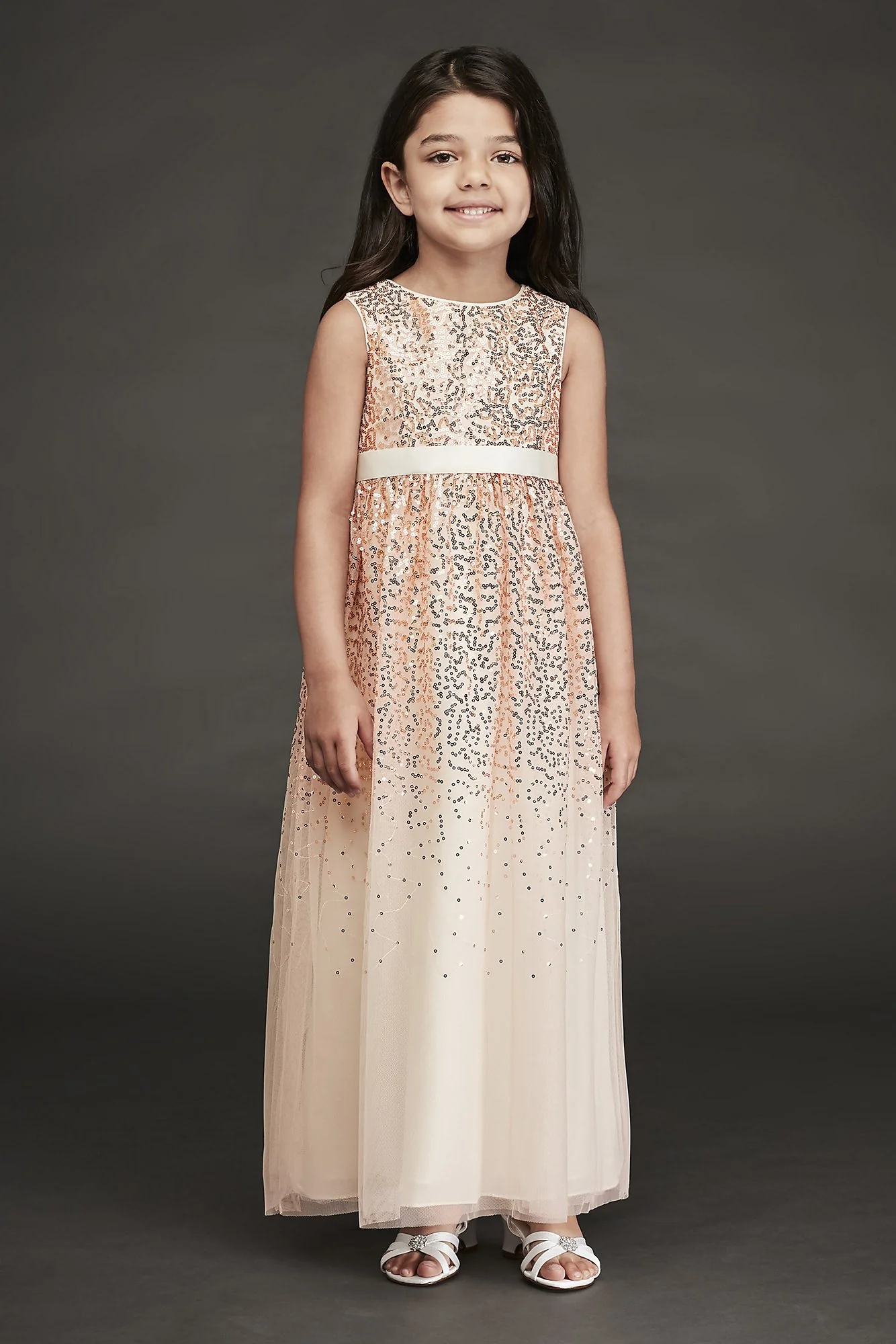 Sleeveless Scattered Sequin Long Flower Girl Gown - Image 2