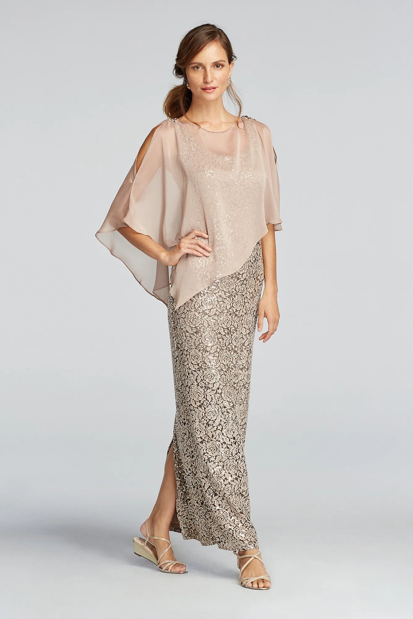 Sleeveless Sequin Dress with Chiffon Caplet - Image 4