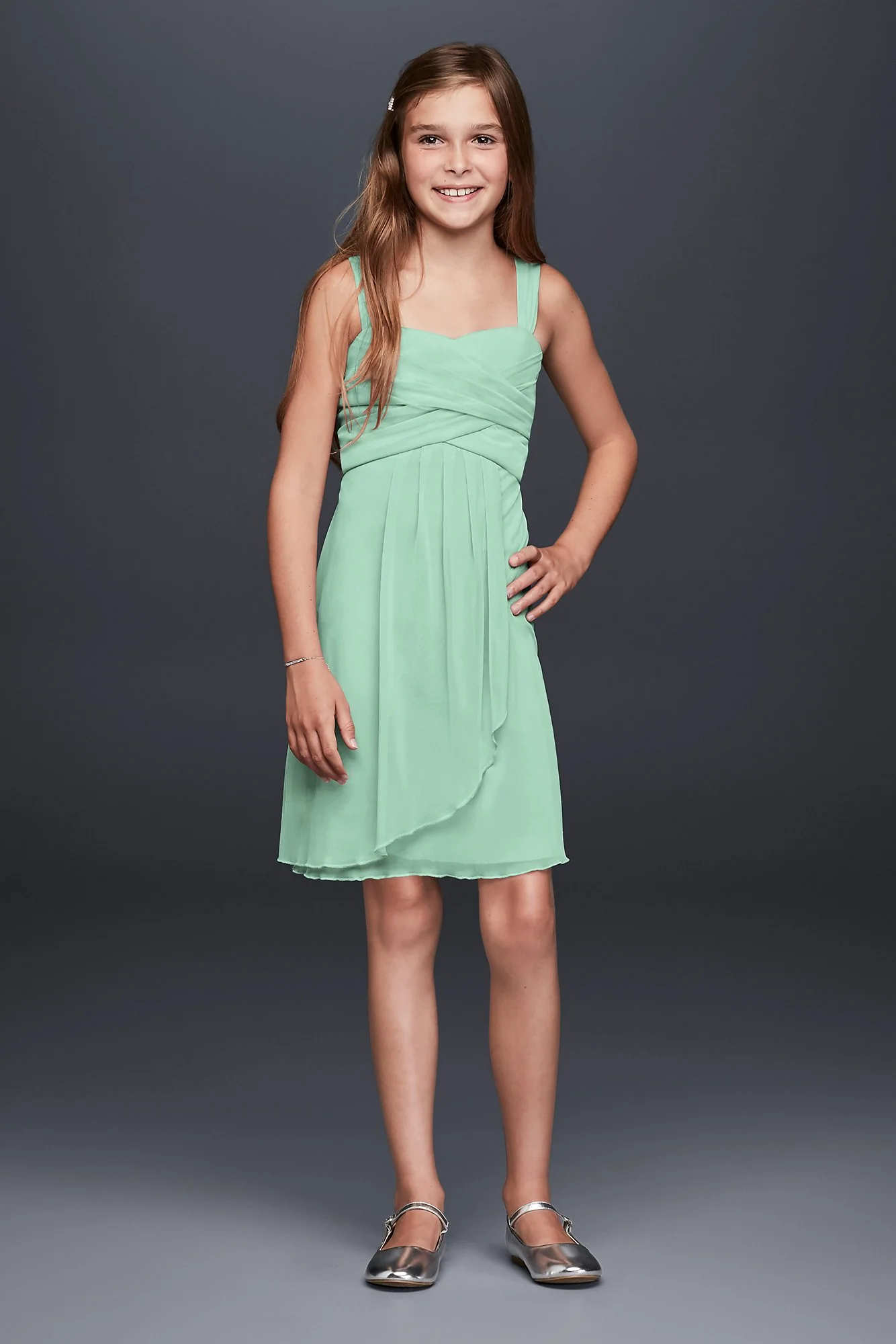 Sleeveless Short Mesh Dress with Side Cascade - Image 23