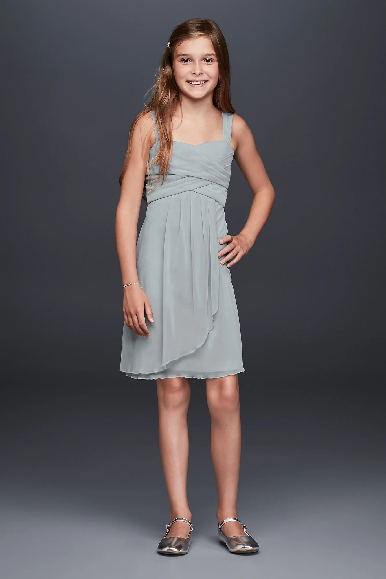 Sleeveless Short Mesh Dress with Side Cascade - Image 25