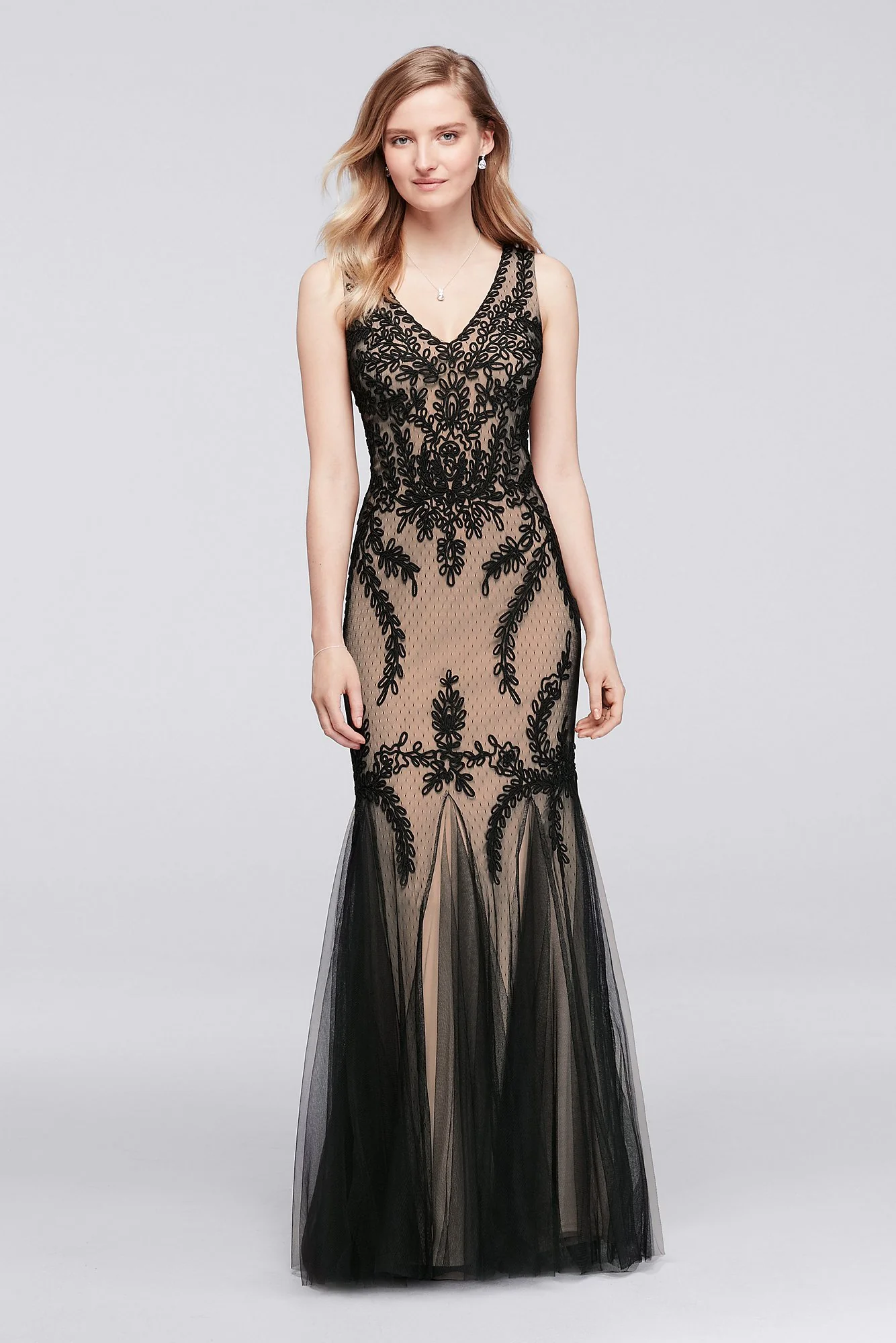 Sleeveless Soutache Dress with Skirt Godets