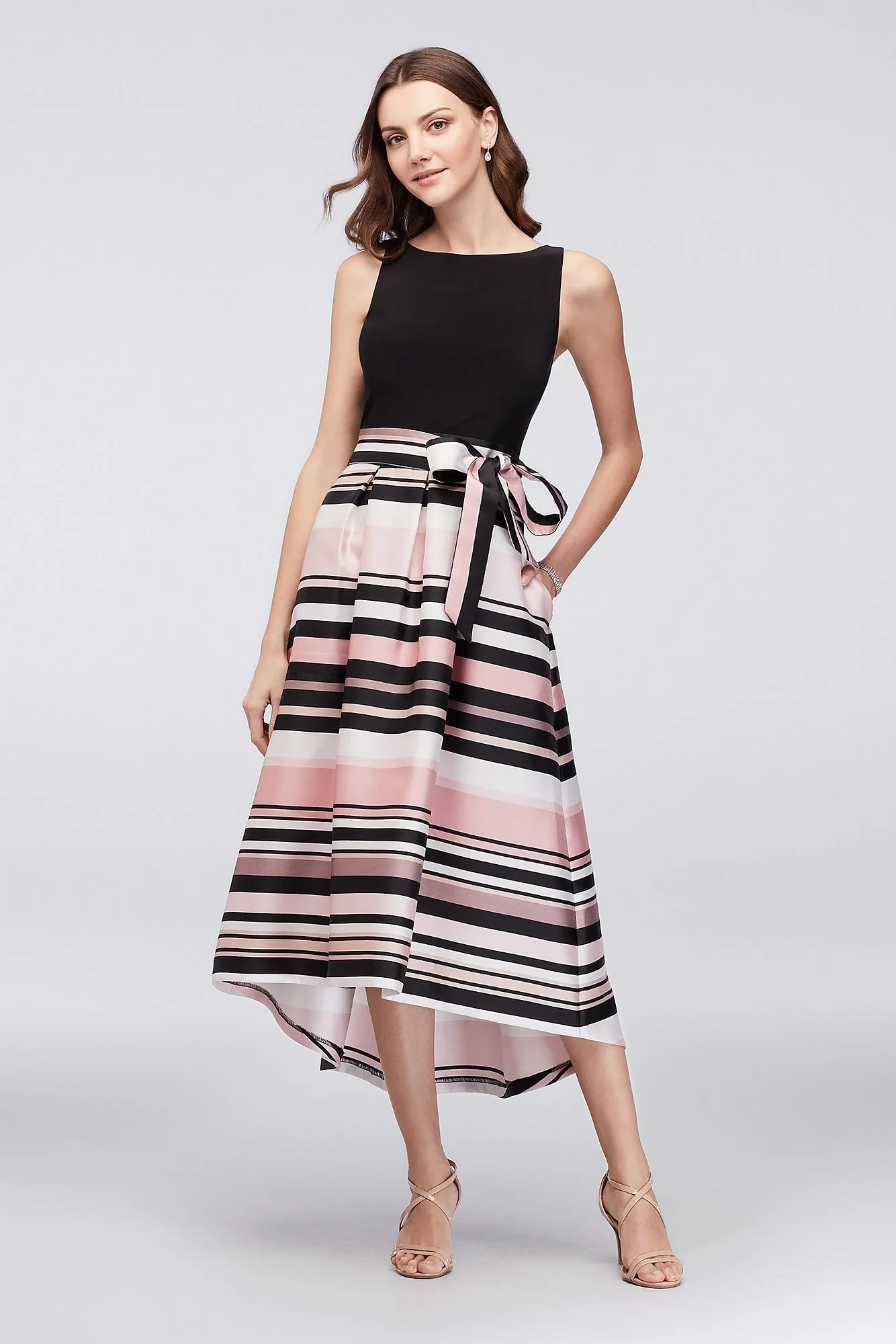 Sleeveless Striped Mikado Ball Gown with Open Back - Image 2