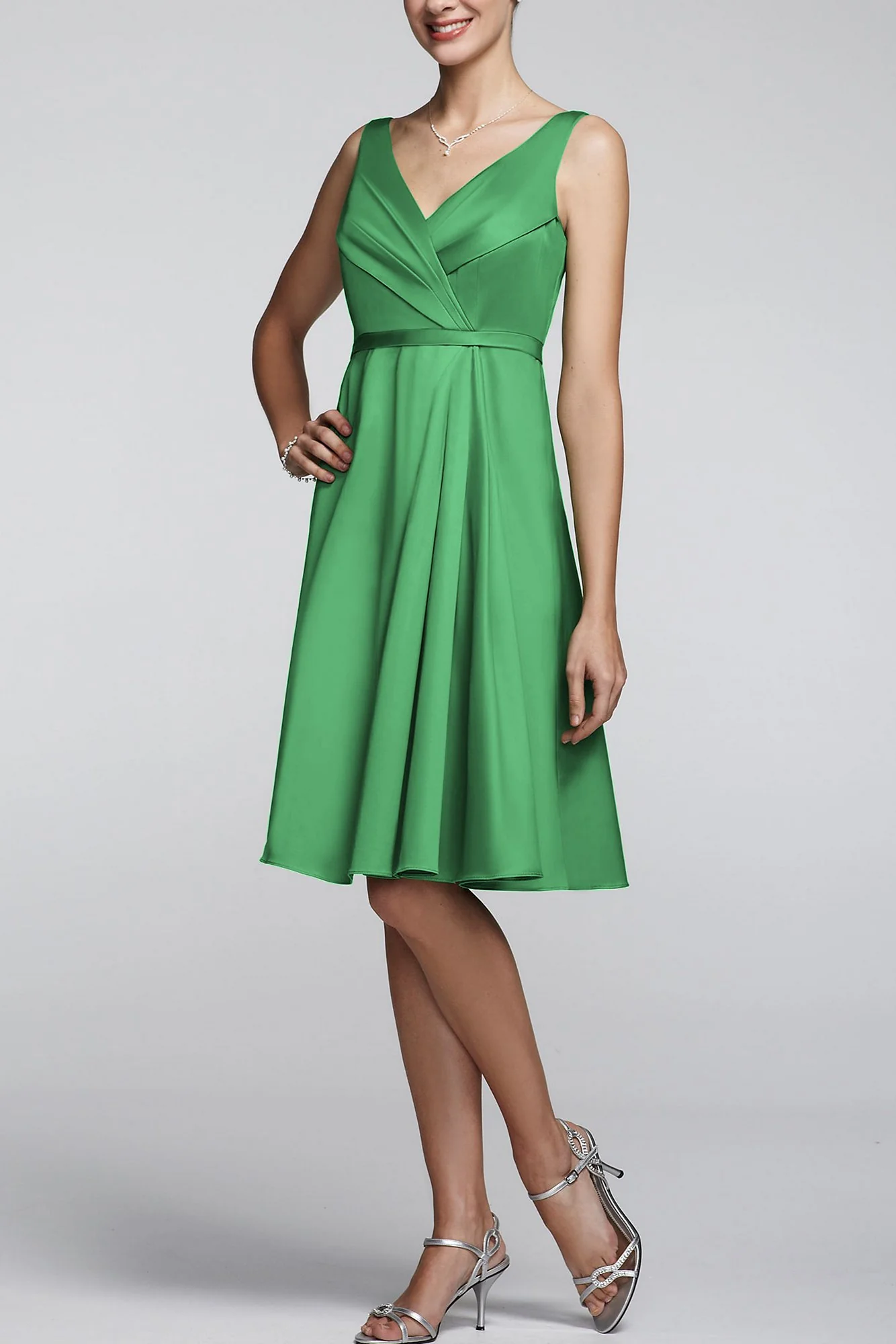 Sleeveless V Neck Cotton Sateen Dress - Image 3