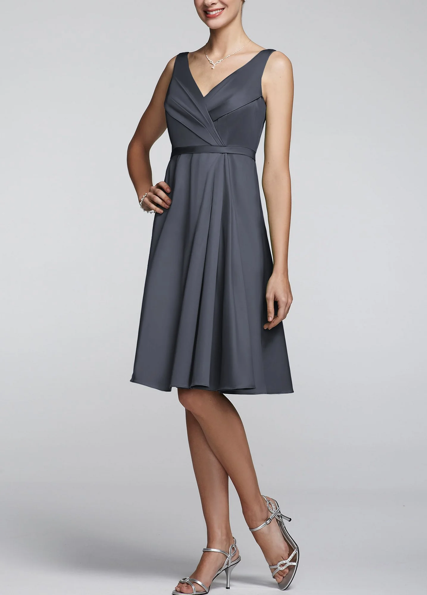 Sleeveless V Neck Cotton Sateen Dress - Image 4