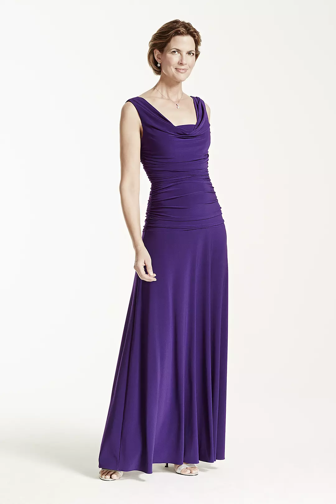 Sleevless Long Jersey Dress with Ruching - Image 2