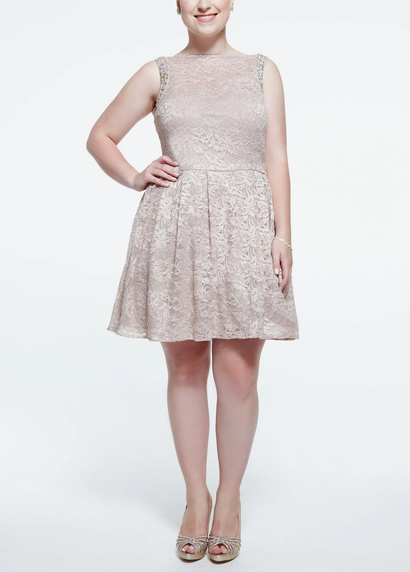 Sleveless Glitter Lace Dress with Illusion Neck - Image 2