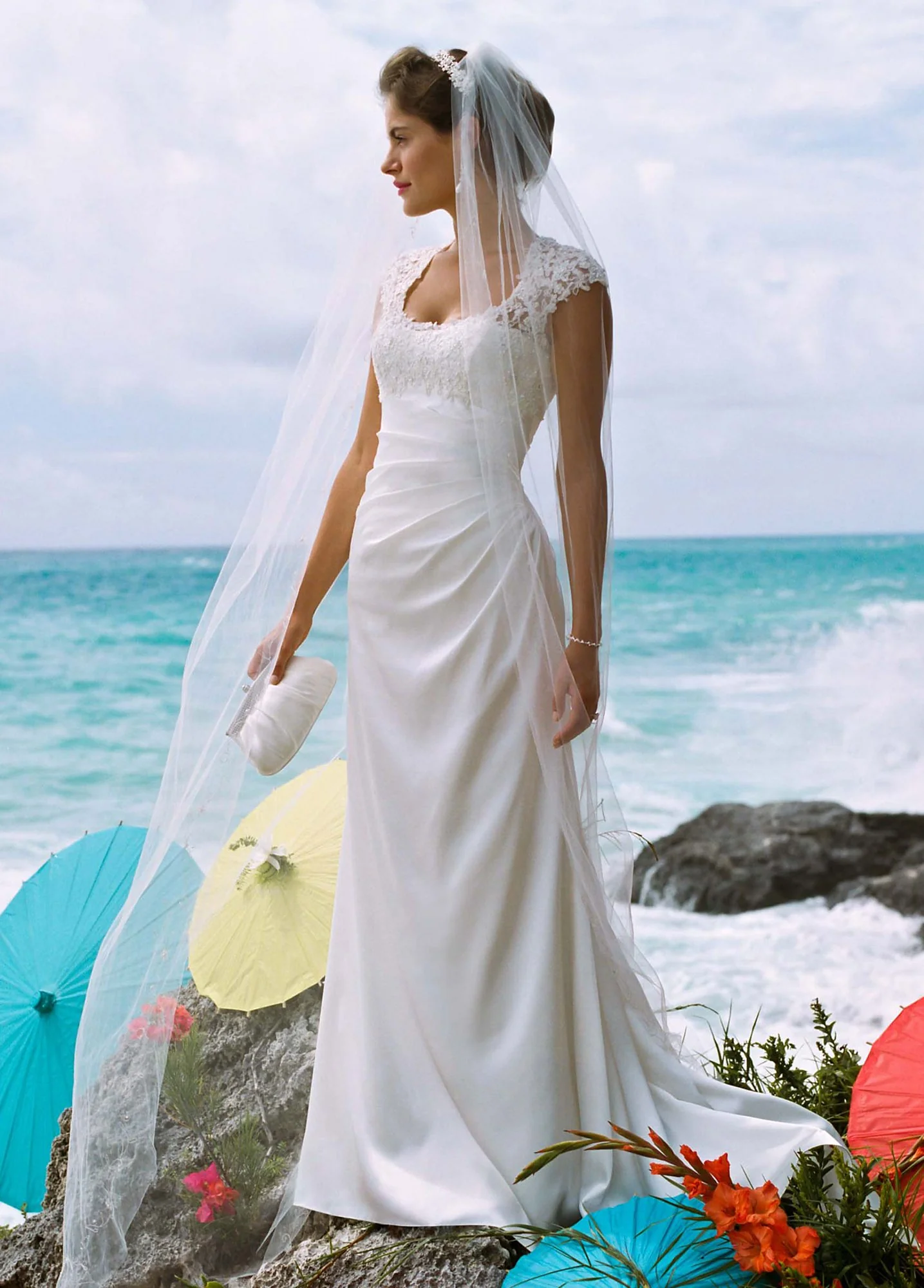 Slim Charmeuse Gown with Lace Keyhole Back - Image 2