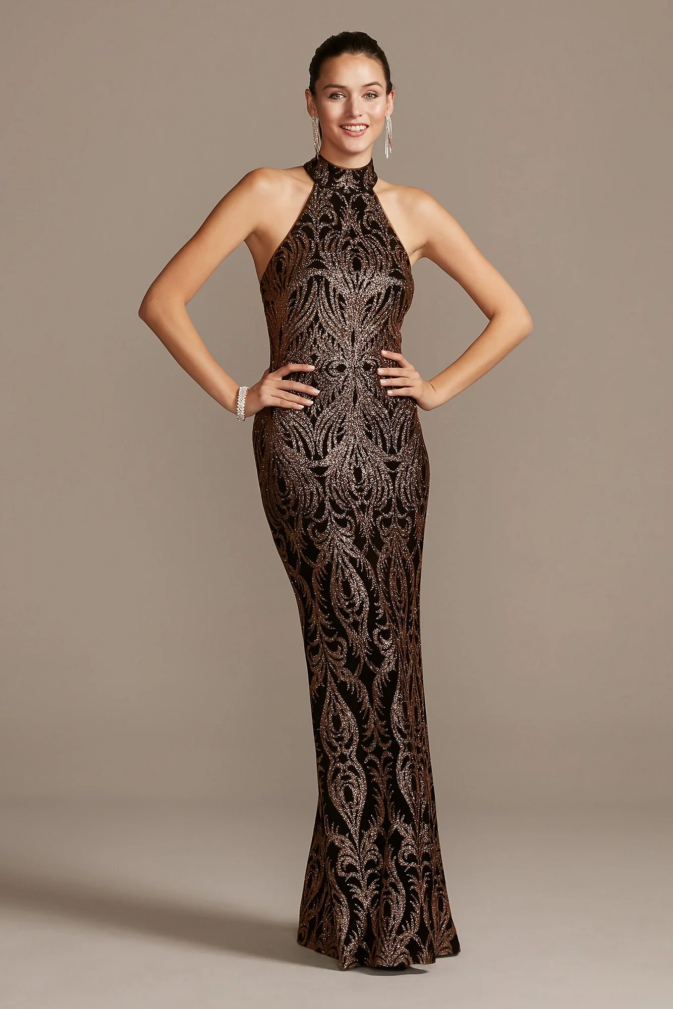 Slinky Glitter Print T-Back Gown - Image 2