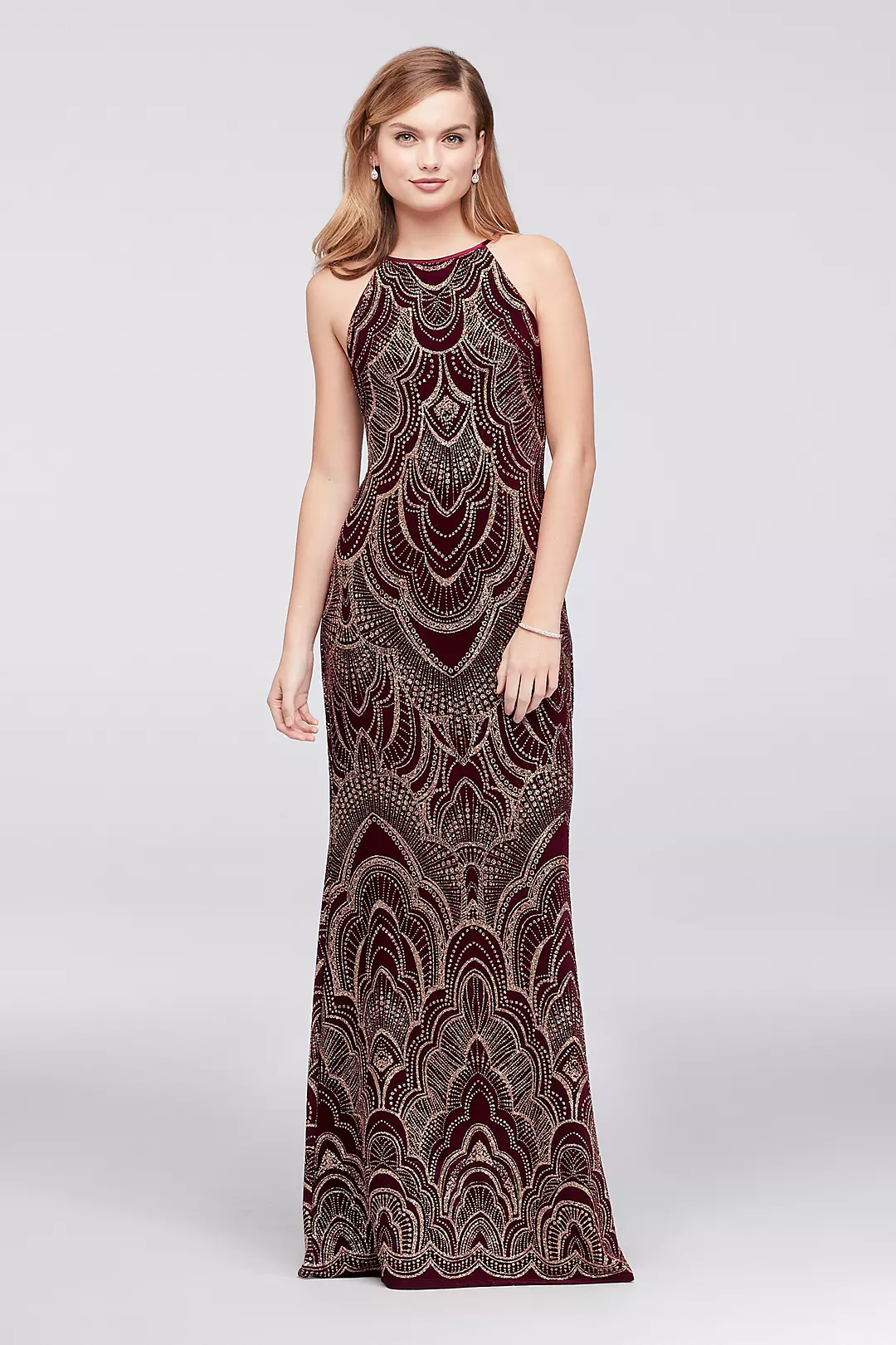 Slinky High-Neck Glitter Print Gown - Image 5