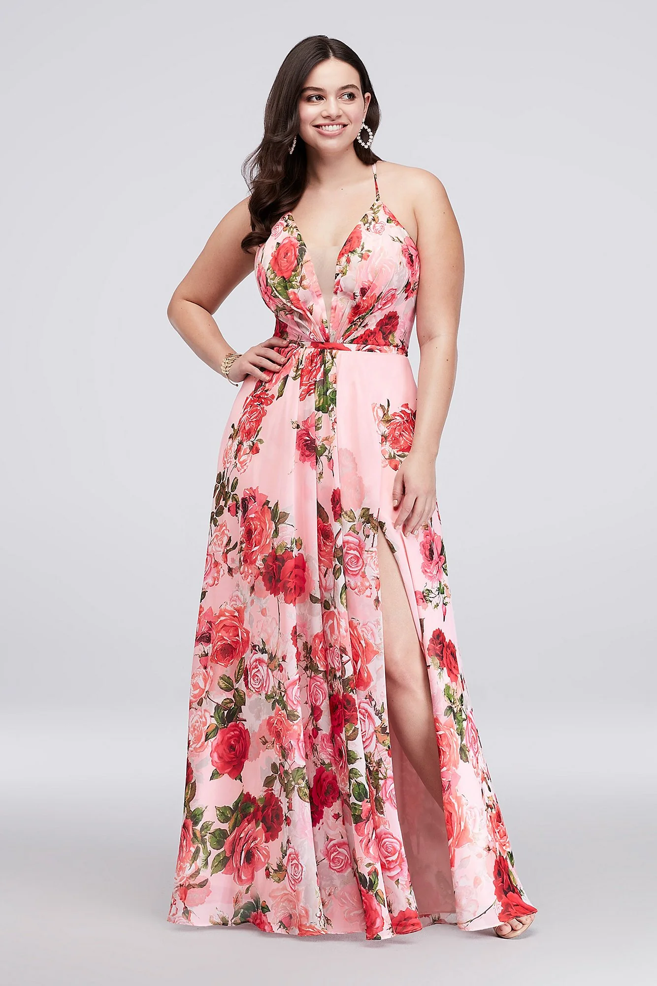 Slit Skirt Floral Chiffon A-Line Gown - Image 2
