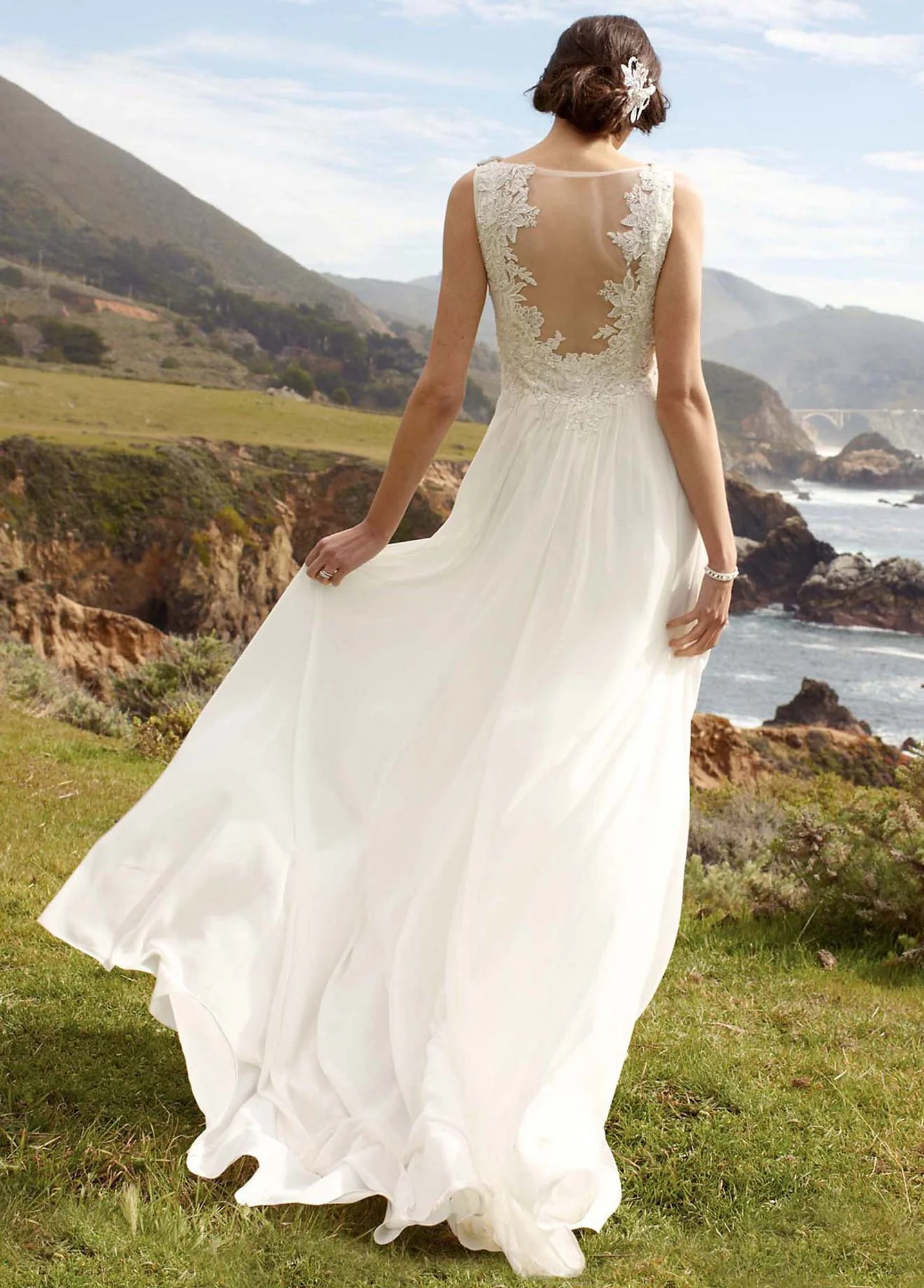 Soft Chiffon Sheath Tank with Illusion Lace Back