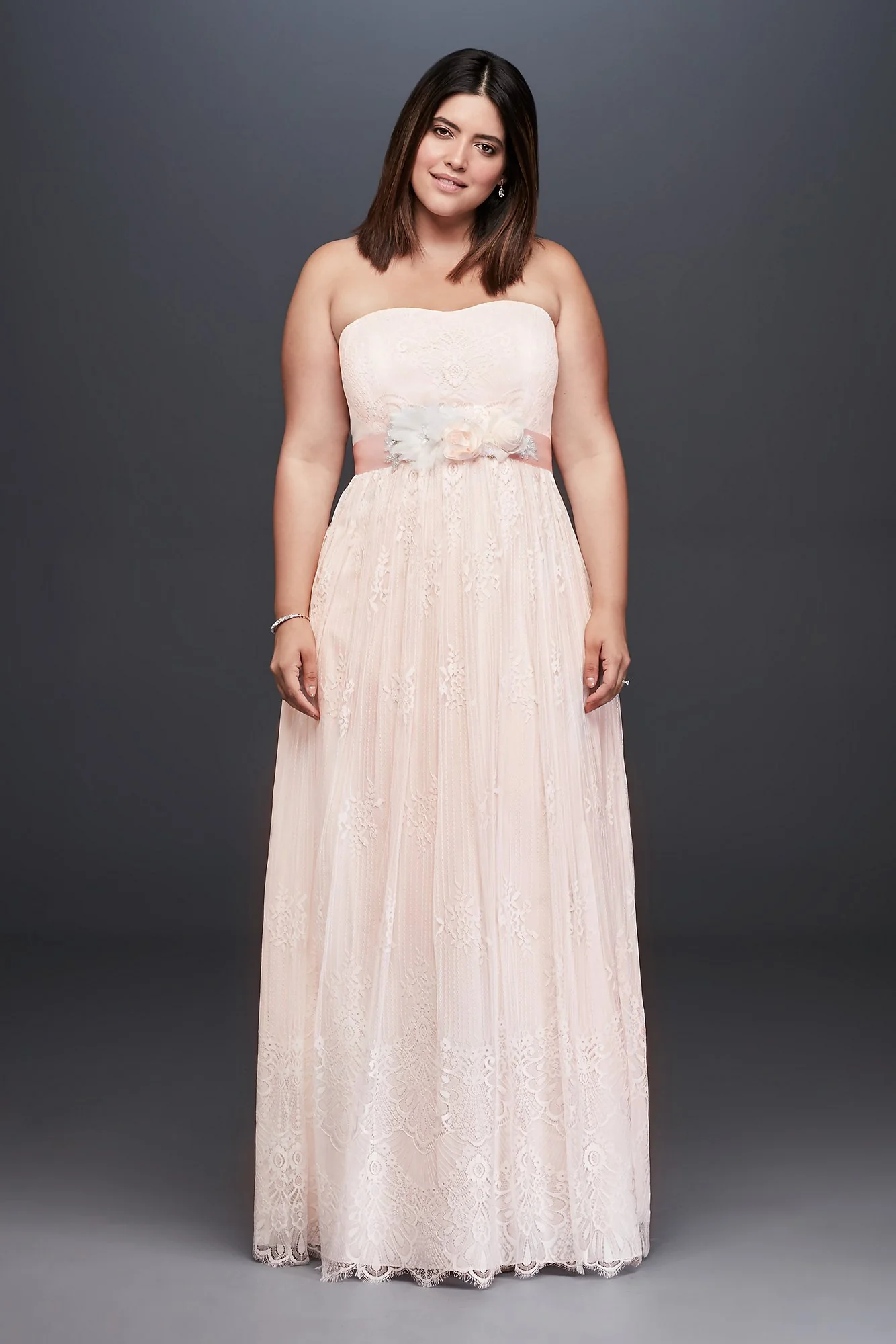 Soft Floral Lace Sheath Gown with Blush Lining - Image 2
