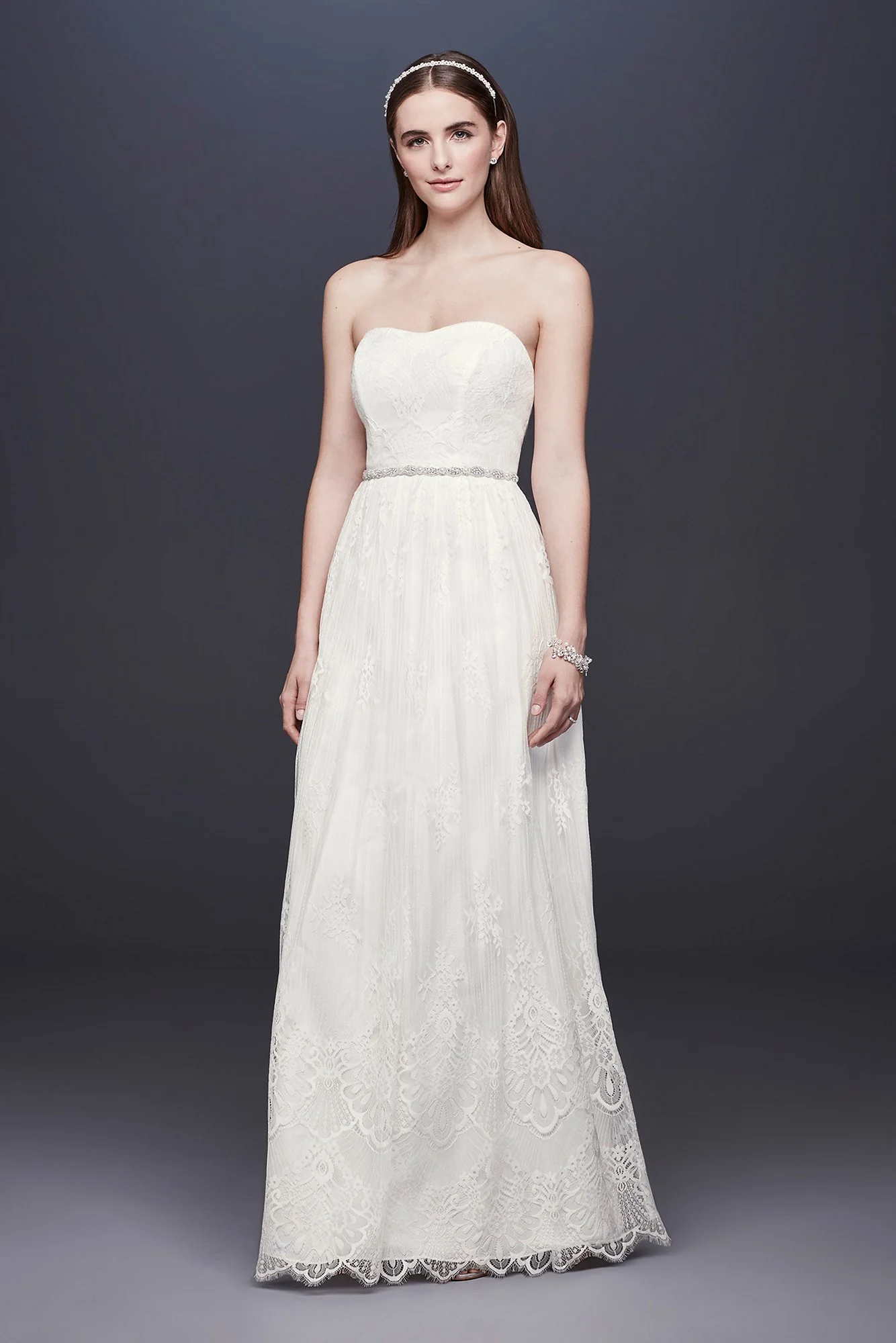 Soft Floral Lace Sheath Gown with Blush Lining - Image 4
