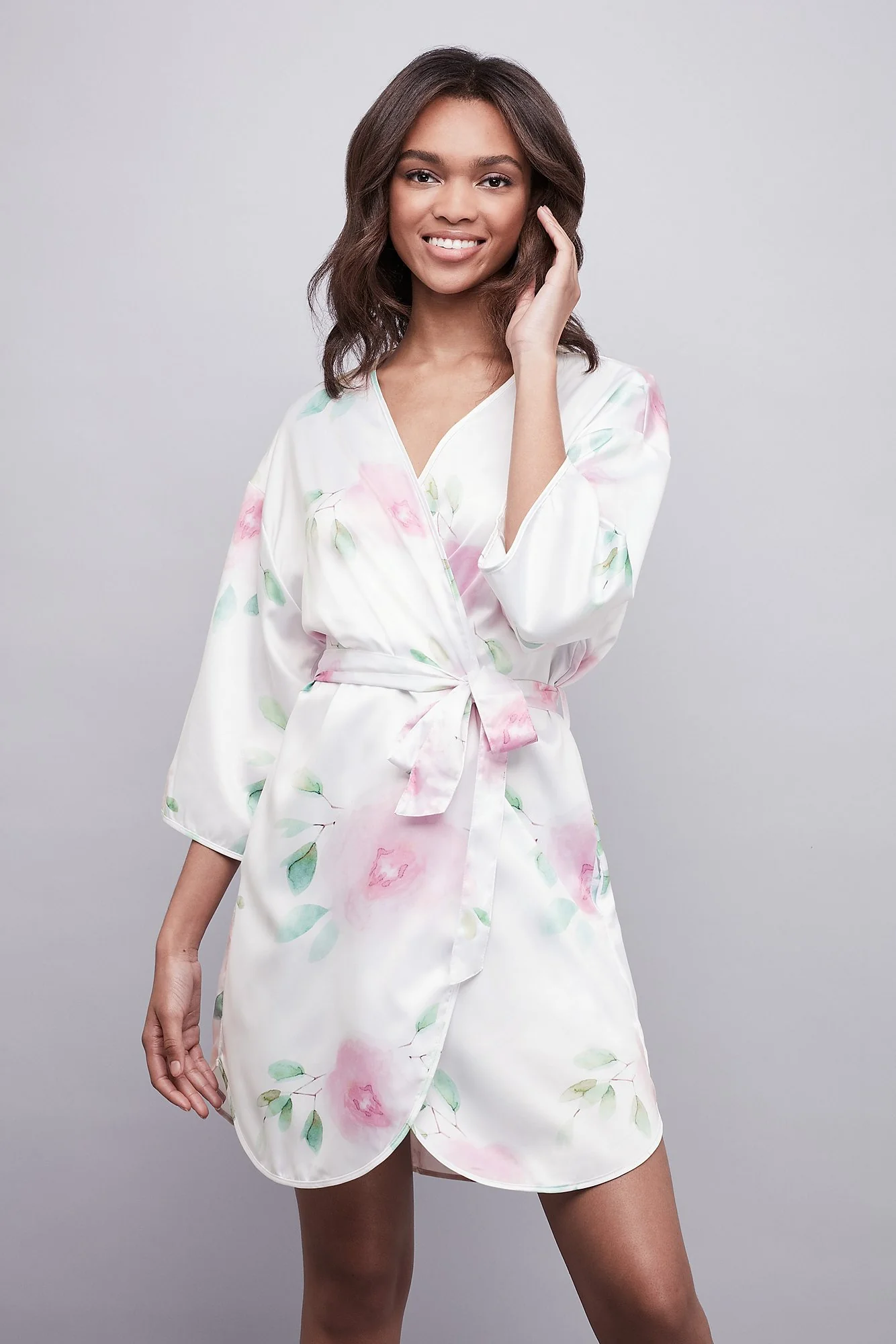 Soft Floral Satin Robe